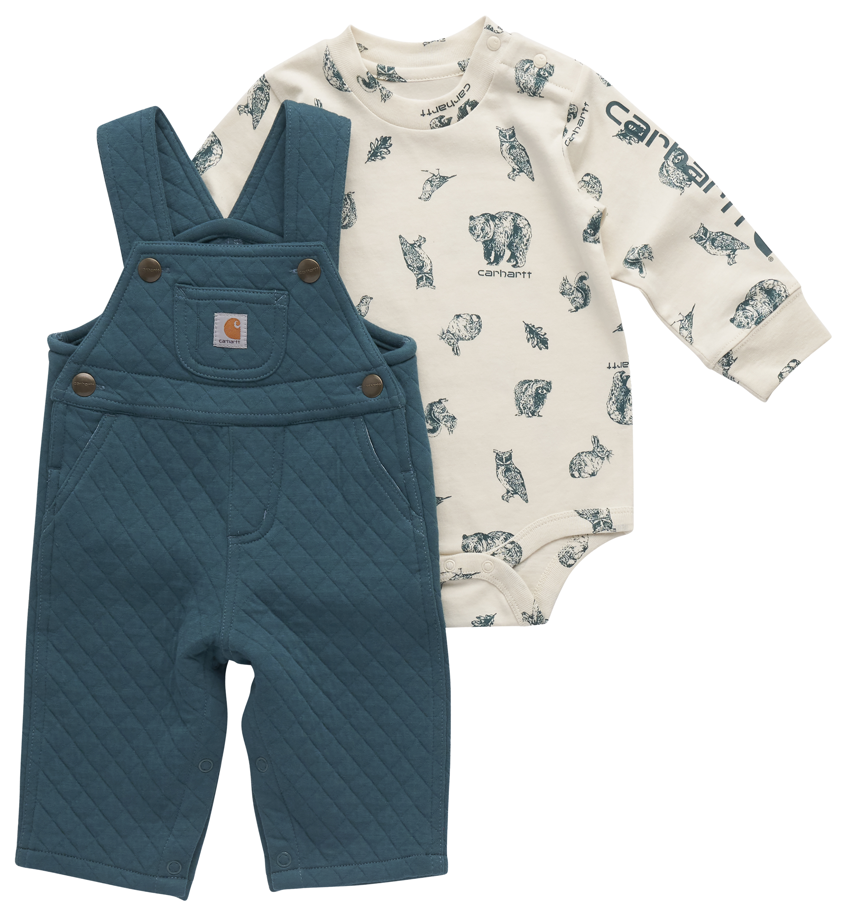 Image of Carhartt Long-Sleeve Bodysuit and Quilted Overalls Set for Babies