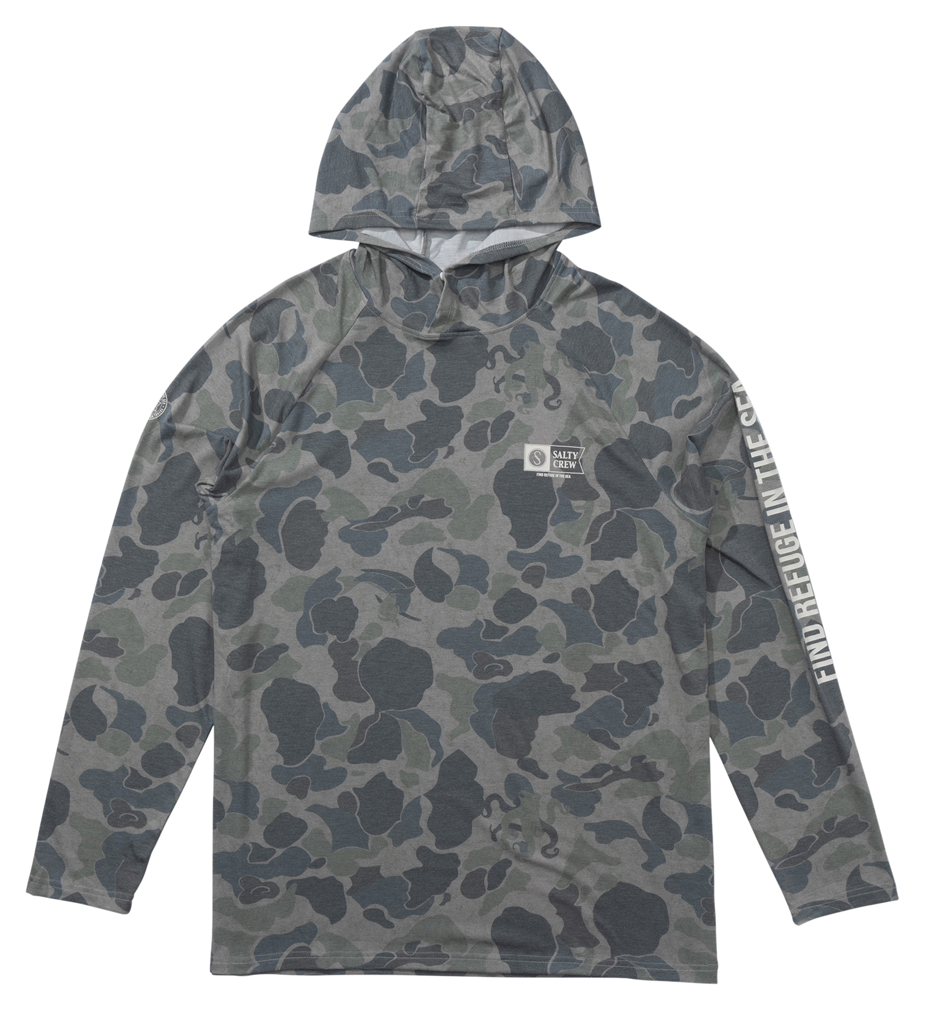 Image of Salty Crew Lurking Long-Sleeve Hooded Sunshirt - Sand Camo