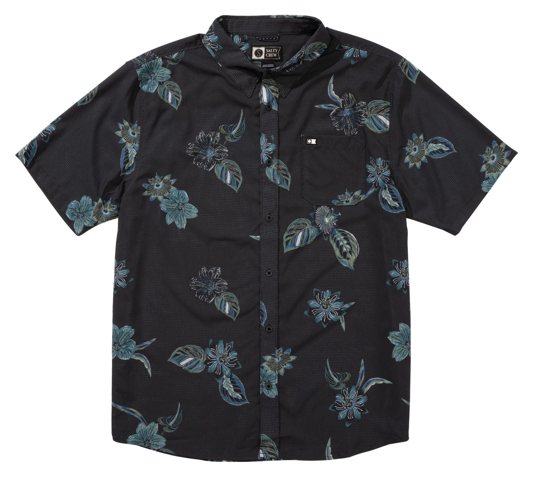 Image of Salty Crew Breezer Perforated Short-Sleeve Button-Up Shirt for Men - Phantom - L