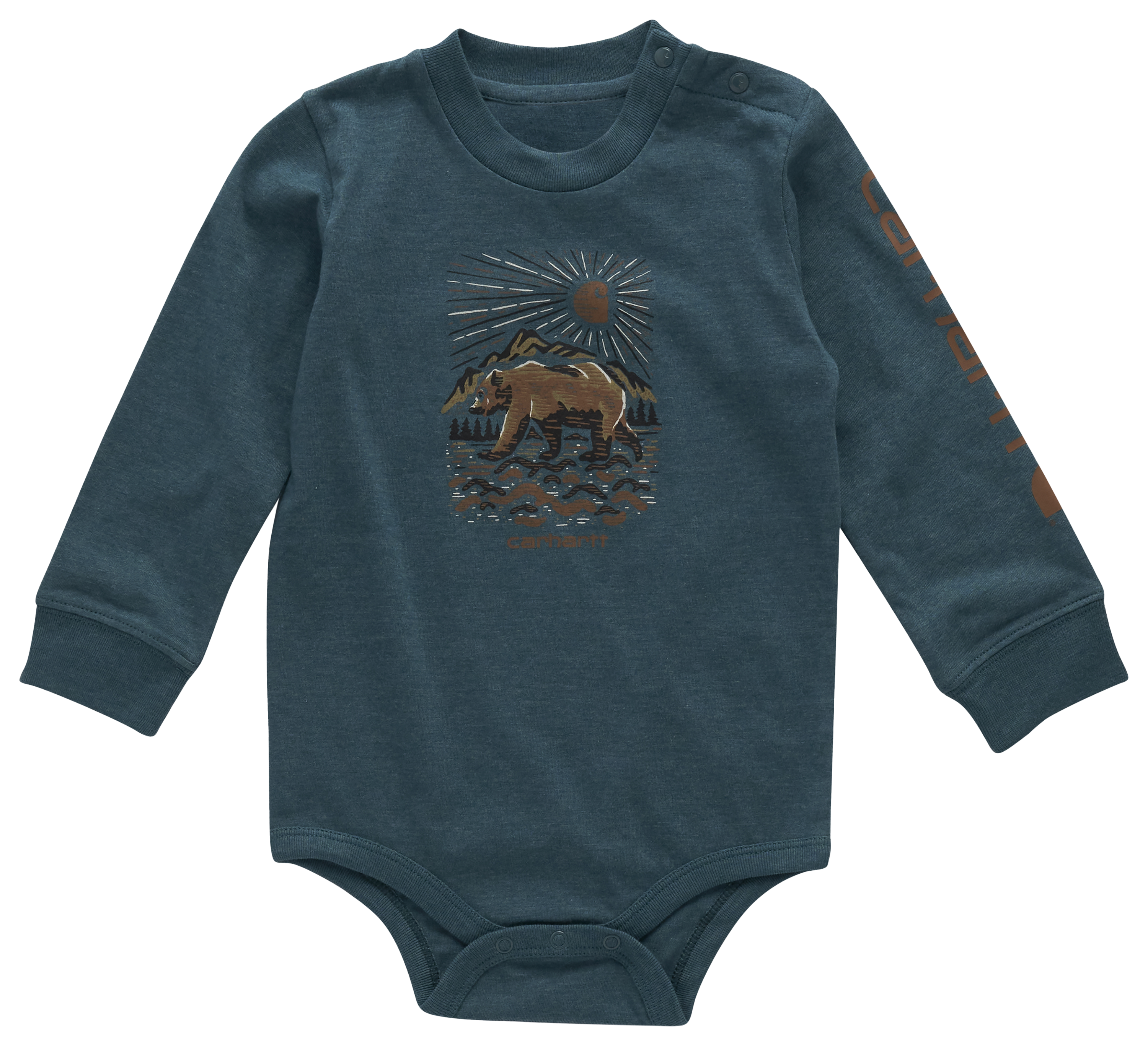 Image of Carhartt Bear Long-Sleeve Bodysuit for Babies - Atlantic Deep Heather