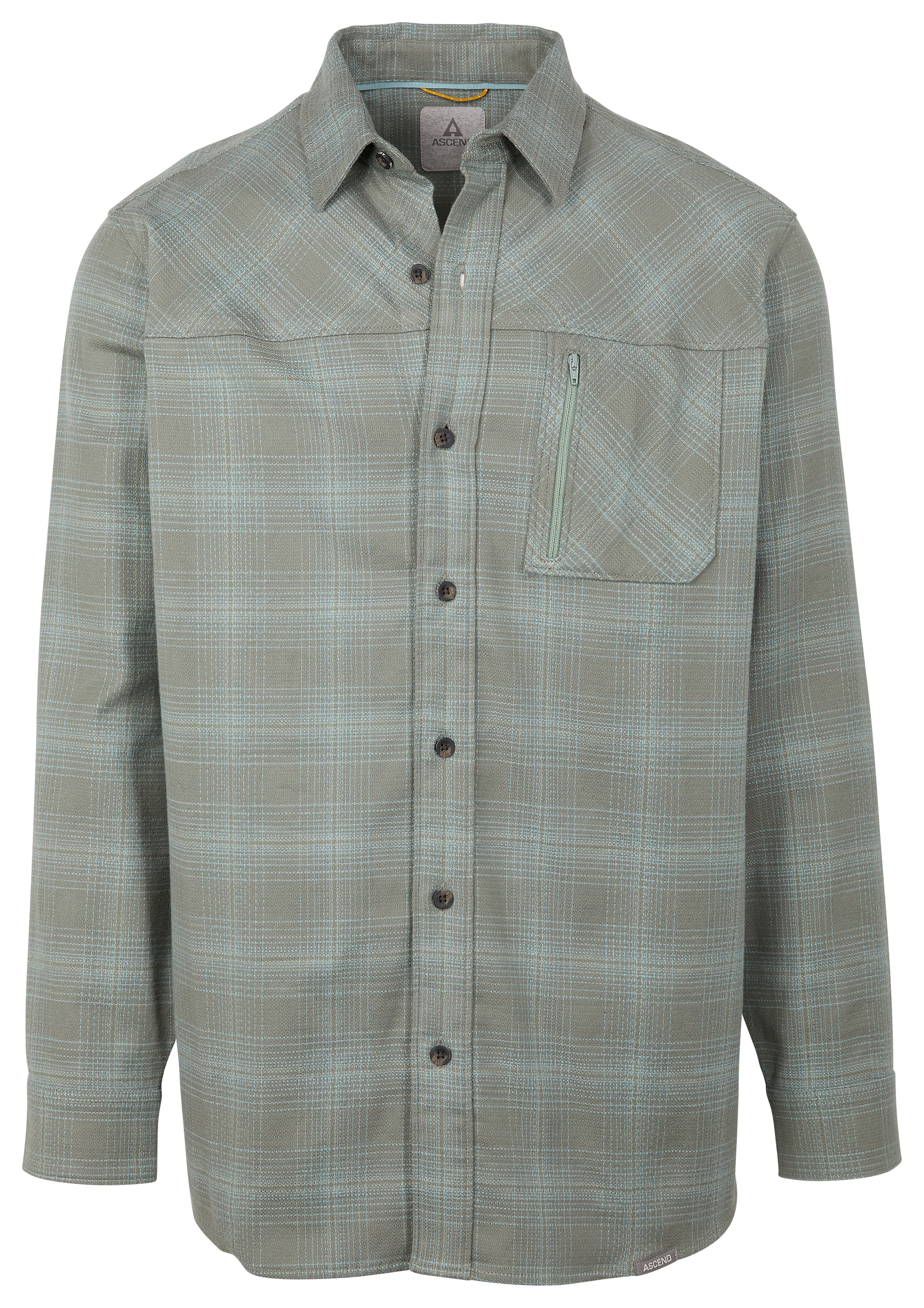 Image of Ascend Finn Button-Up Long-Sleeve Shirt - Agave Green Plaid