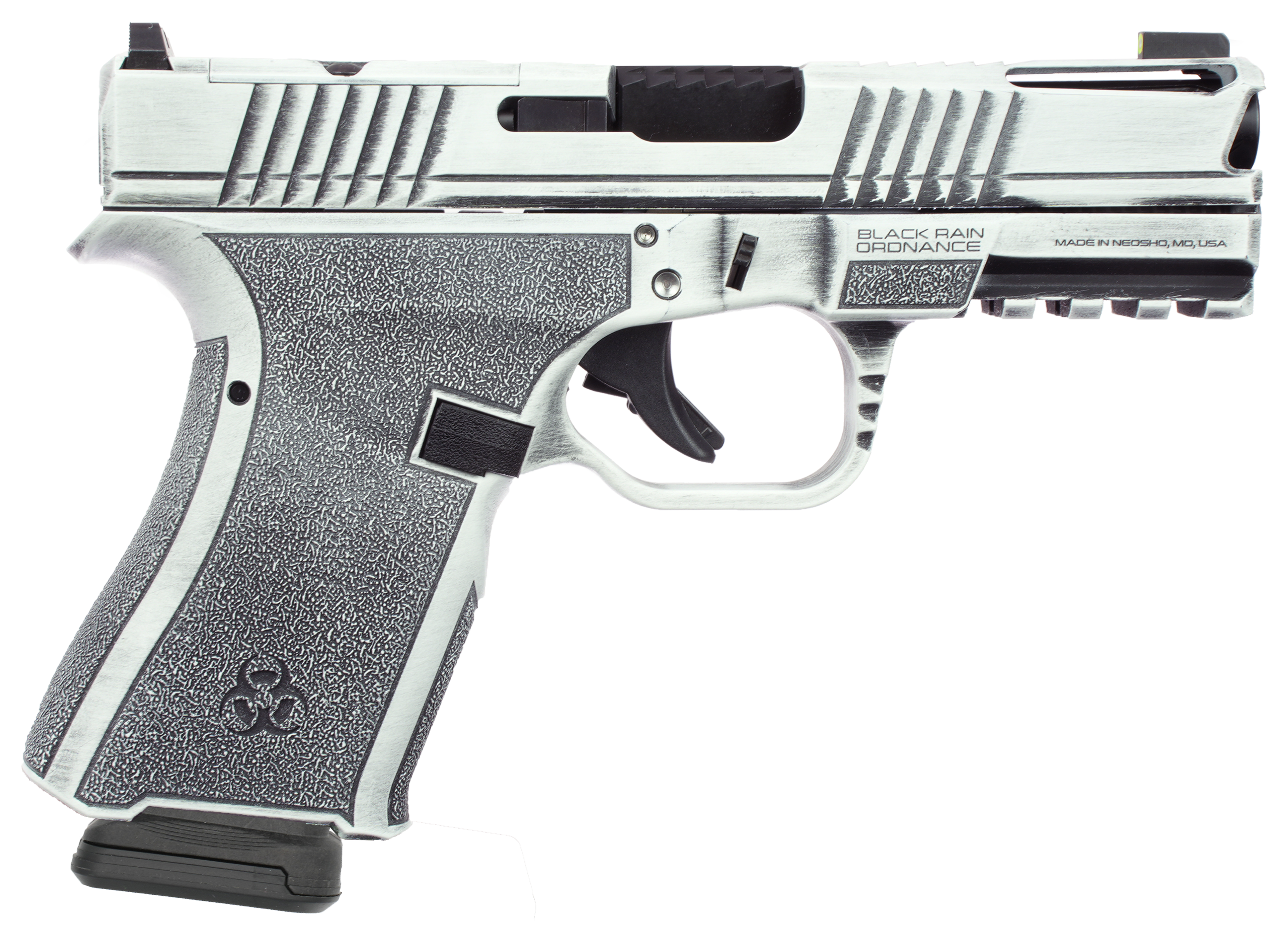 Black Rain Ordnance Frontline 9mm SemiAuto Pistol in Bright White Battleworn