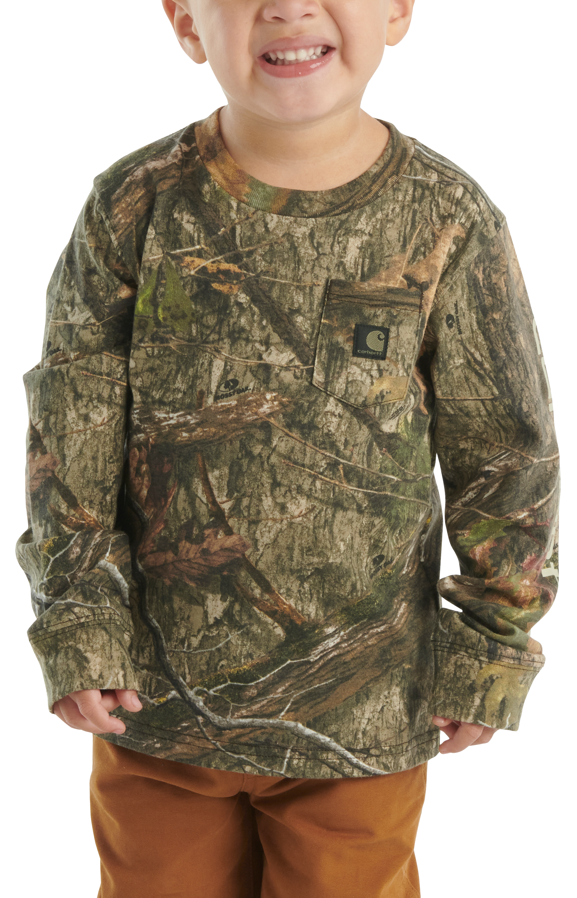 Image of Carhartt Camo Long-Sleeve Pocket T-Shirt for Toddlers - Mossy Oak Break-Up