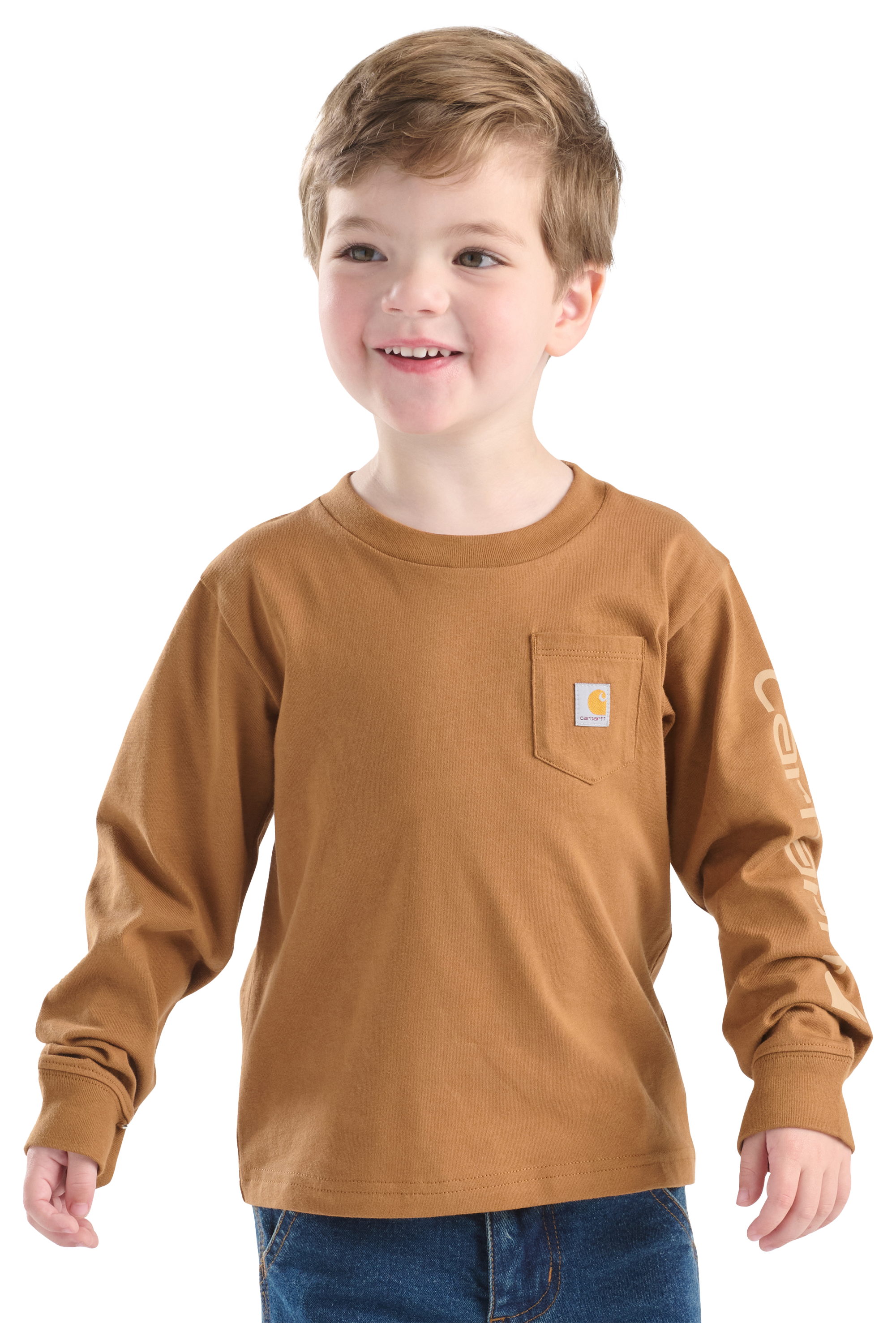 Image of Carhartt Graphic Long-Sleeve Pocket T-Shirt for Kids - Carhartt Brown