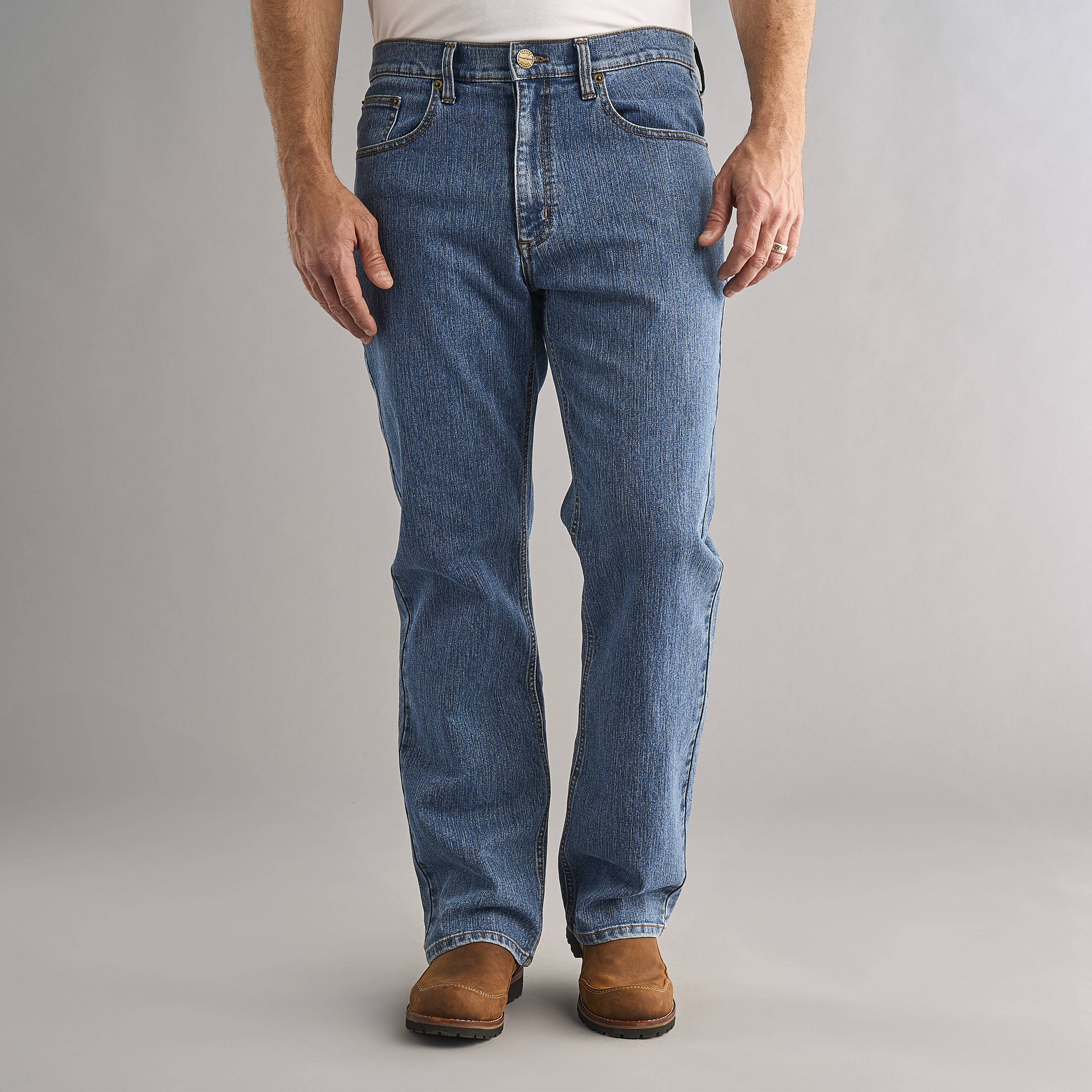 Image of RedHead Relaxed Flex Denim Jeans for Men - Mid Wash - 34x34