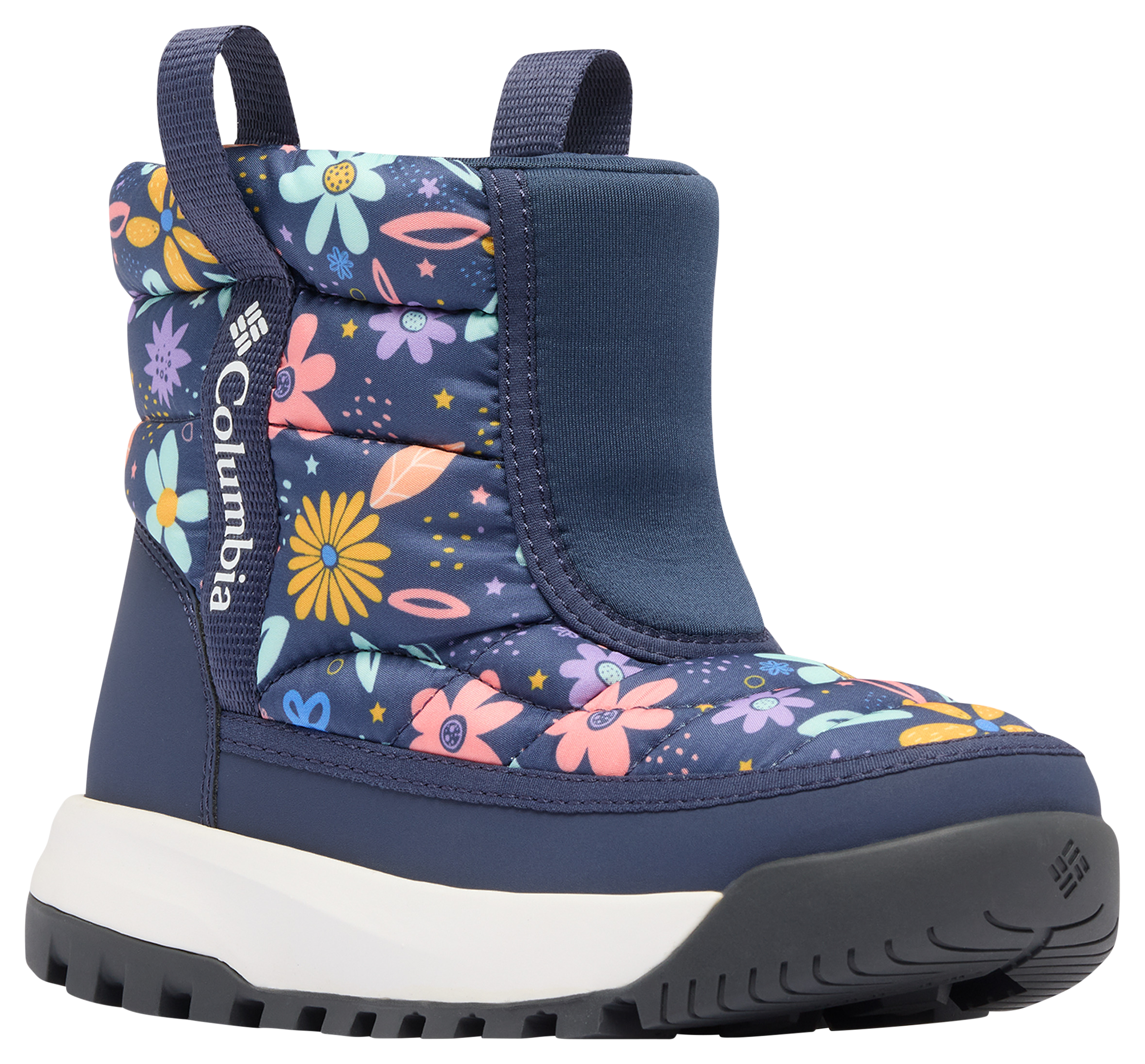 Image of Columbia Snowtrot Mid Boots for Kids - Nocturnal/Wildflower Whimsy