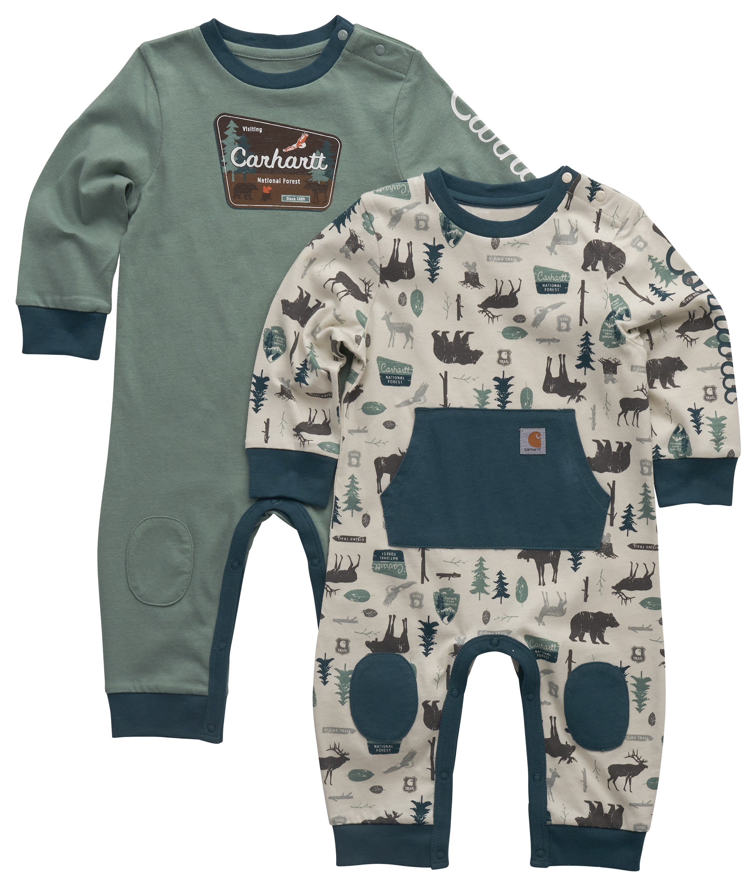Image of Carhartt Outdoor Graphics Long-Sleeve Coveralls 2-Piece Set for Babies - Patina - 18 Months
