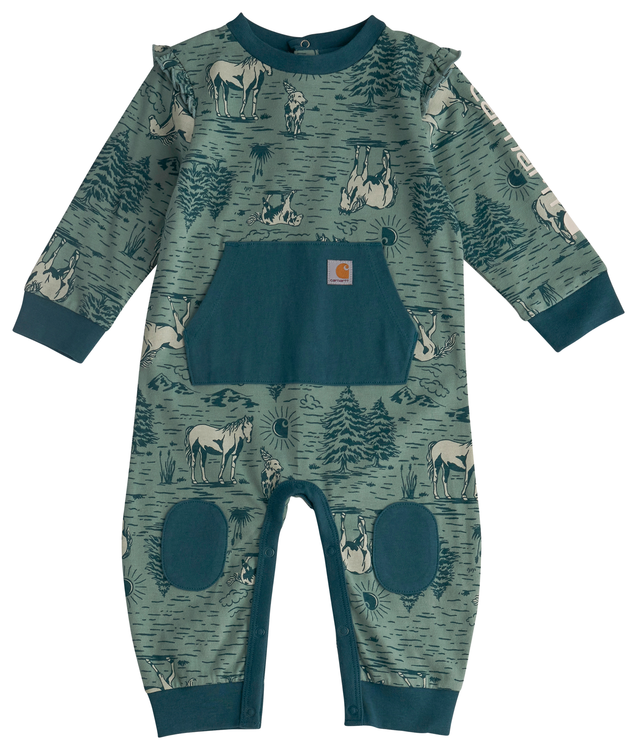 Image of Carhartt Horse Print Long-Sleeve Coveralls for Babies