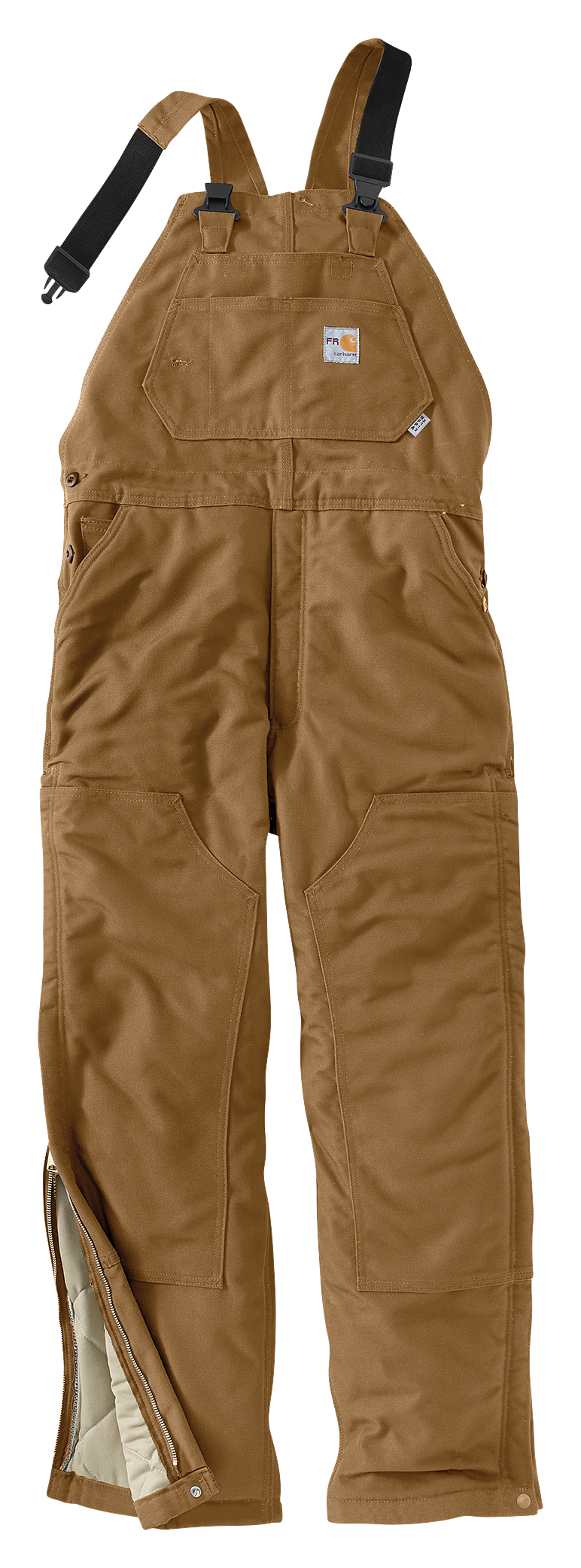 Image of Carhartt Flame-Resistant Quilt-Lined Duck Bib Overalls for Men - Carhartt Brown - 36x28