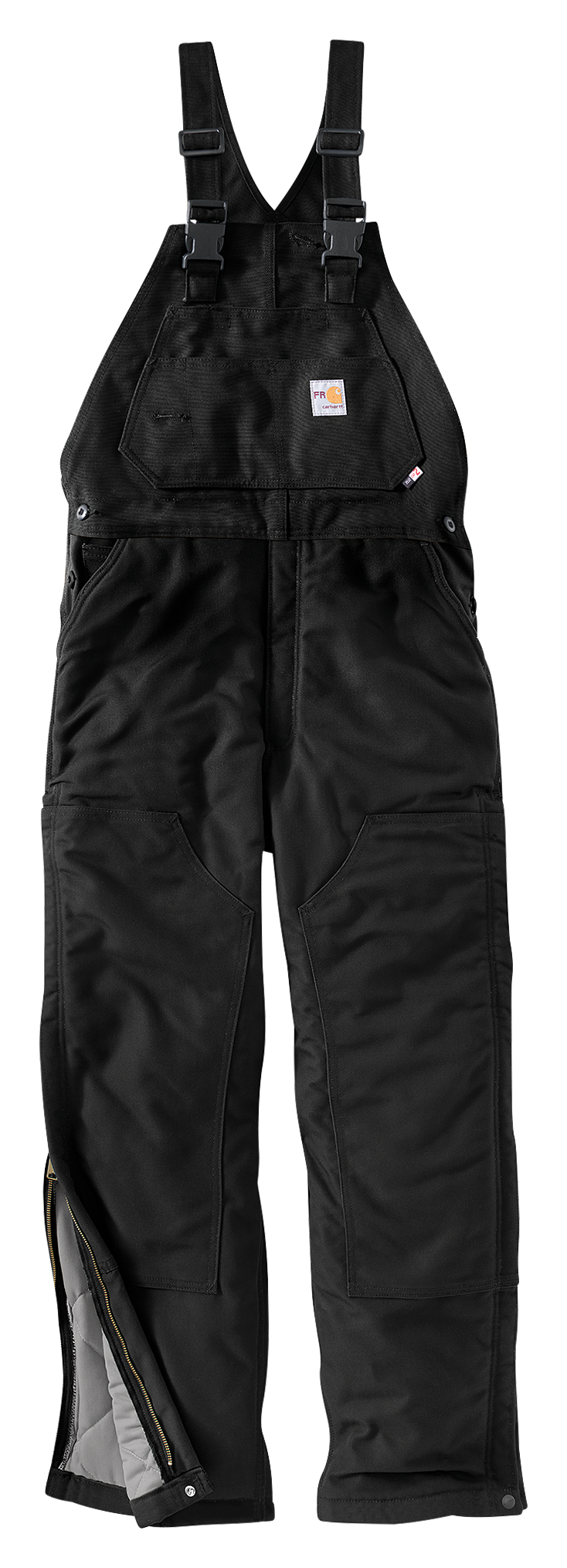 Image of Carhartt Flame-Resistant Quilt-Lined Duck Bib Overalls for Men - Black