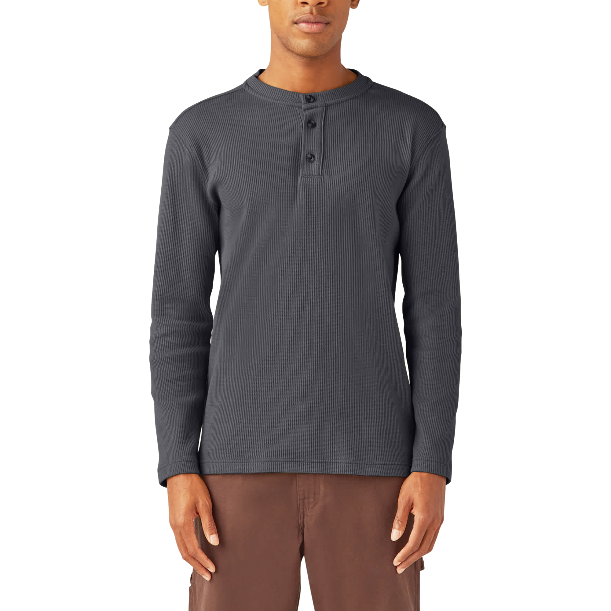 Image of Dickies Henley Thermal Long-Sleeve Shirt for Men - Charcoal - 2X