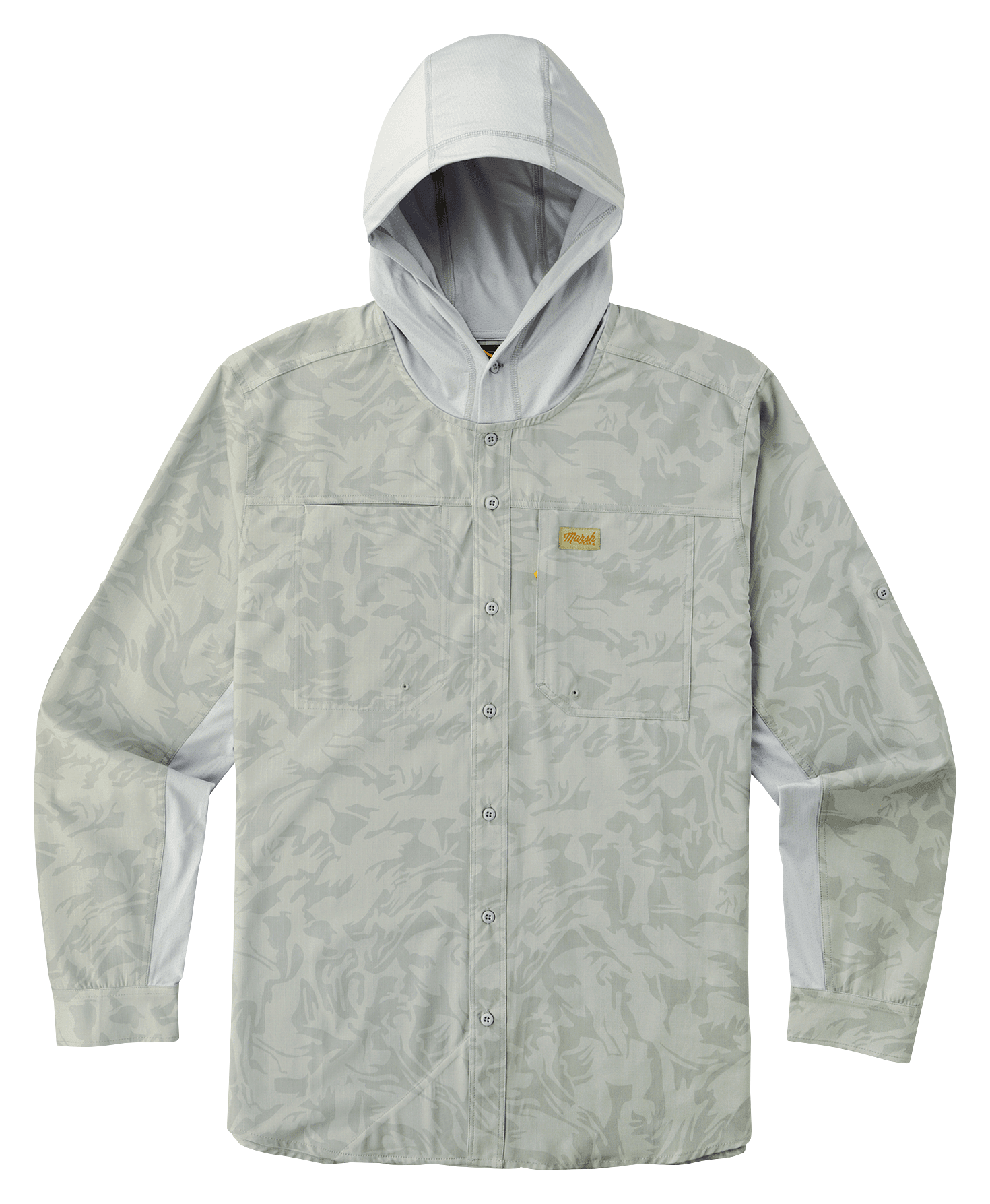Image of Marsh Wear Lenwood Tech Long-Sleeve Hoodie for Men - Smoke Coastal Camo