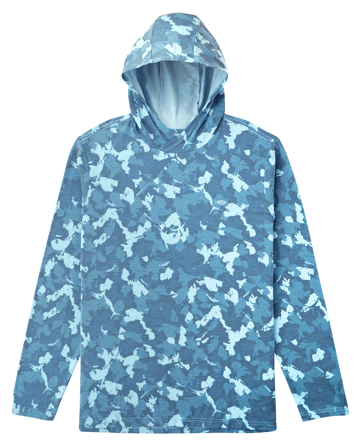 Image of AFTCO Ocean Bound Hooded Long-Sleeve Performance Shirt - Blue Grander Camo