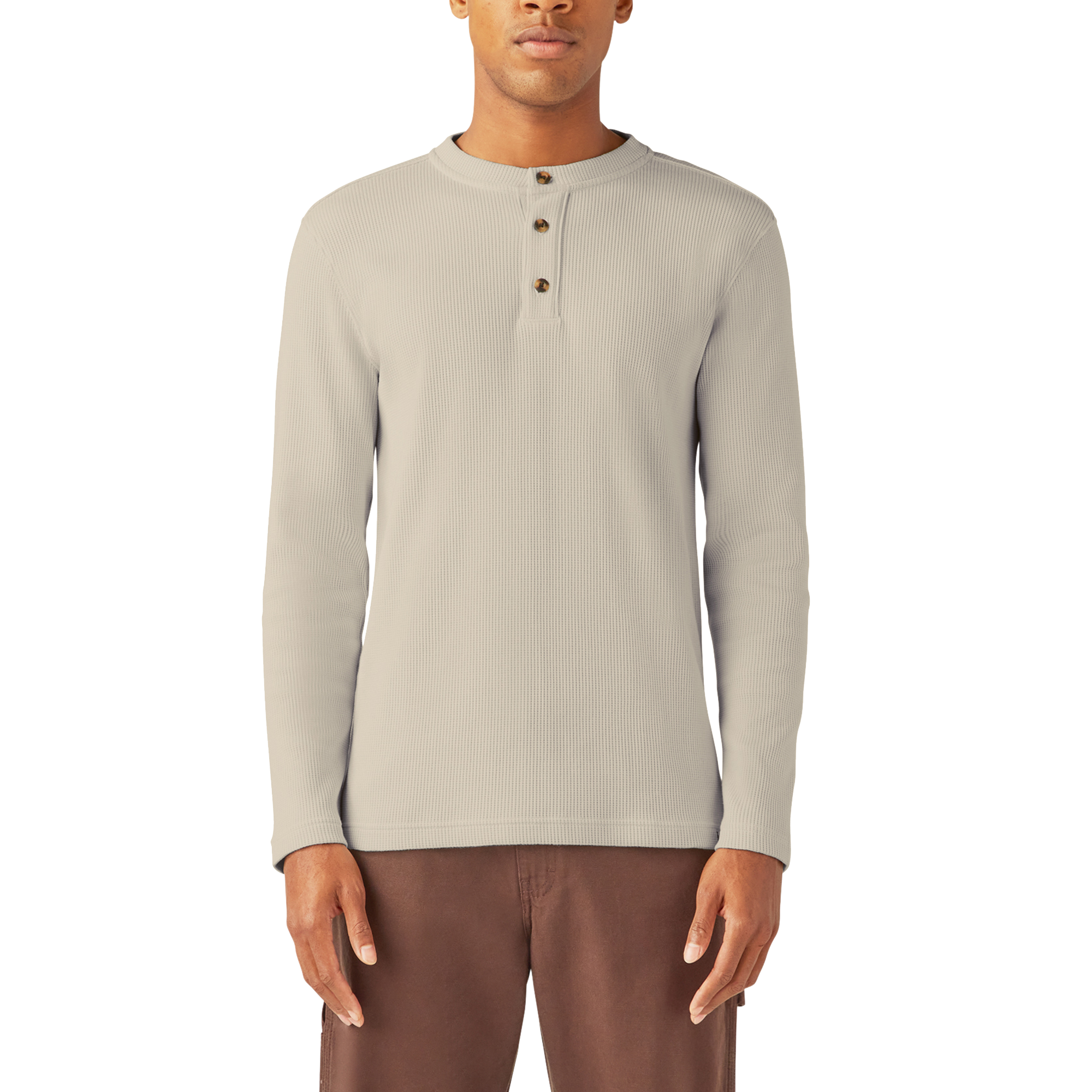 Image of Dickies Henley Thermal Long-Sleeve Shirt for Men - Oatmeal - S