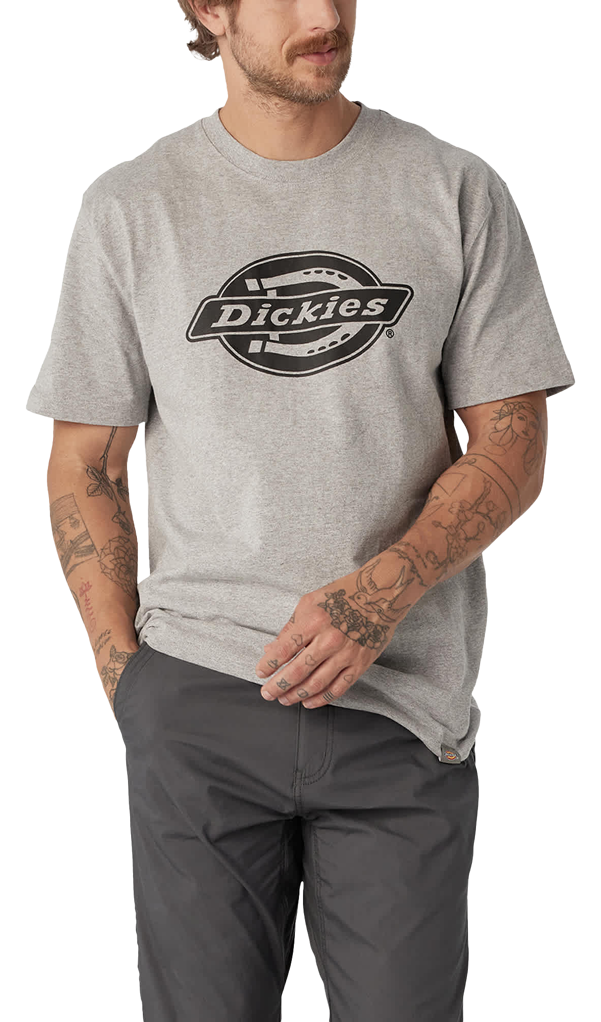 Image of Dickies Logo Graphic Heavyweight Short-Sleeve T-Shirt for Men - Heather Gray