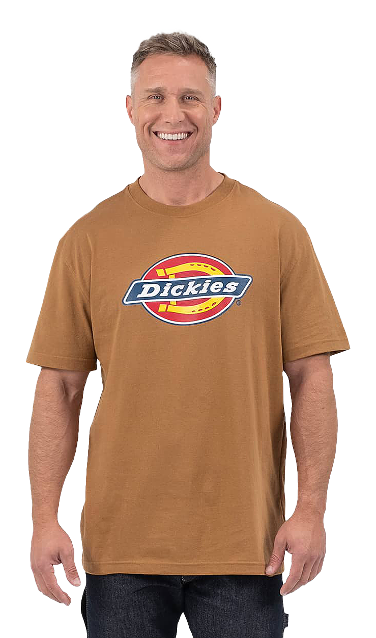 Image of Dickies Tri-Color Logo Short-Sleeve T-Shirt for Men - Brown Duck