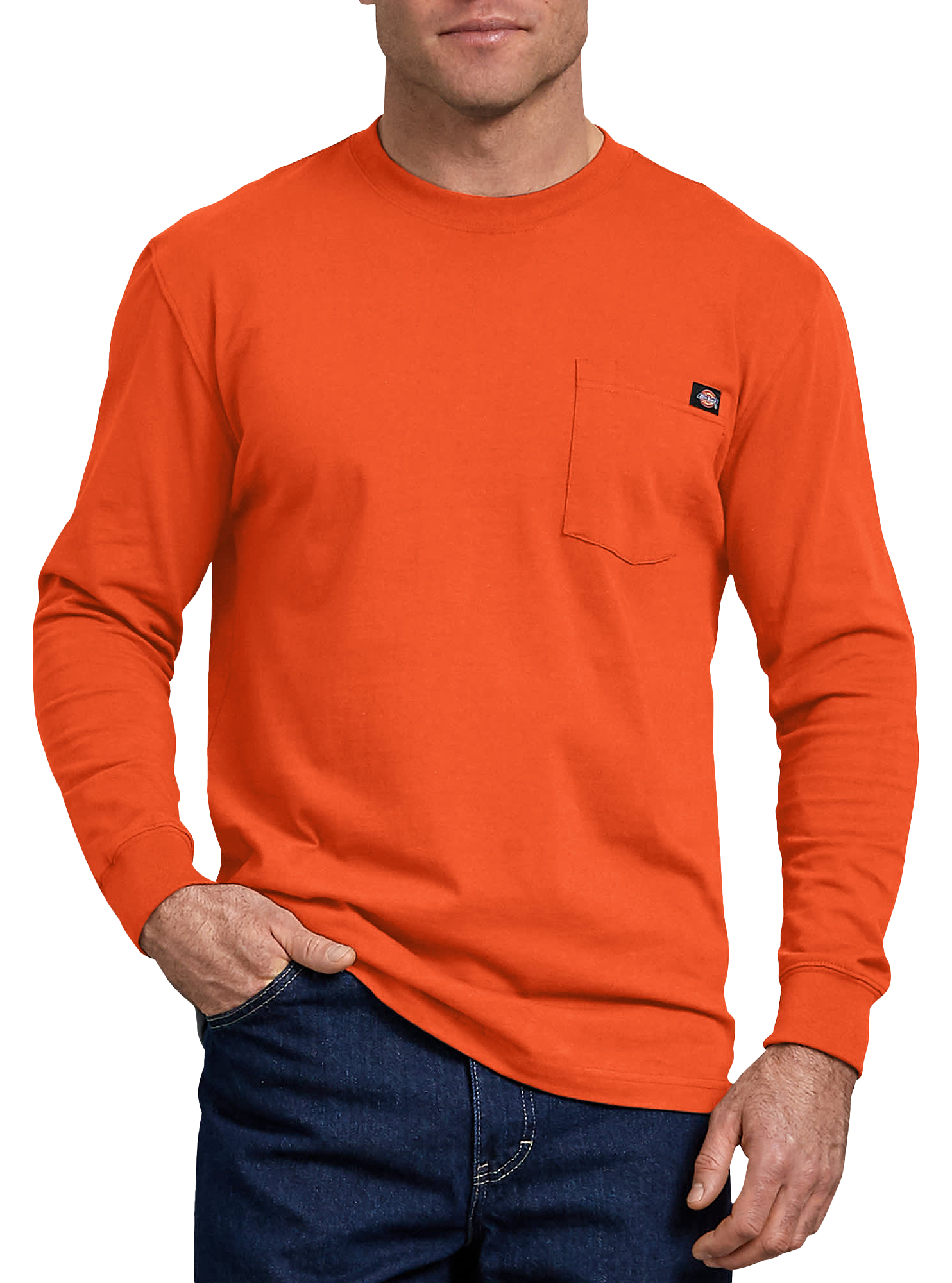 Image of Dickies Heavyweight Long-Sleeve Pocket T-Shirt for Men - Orange
