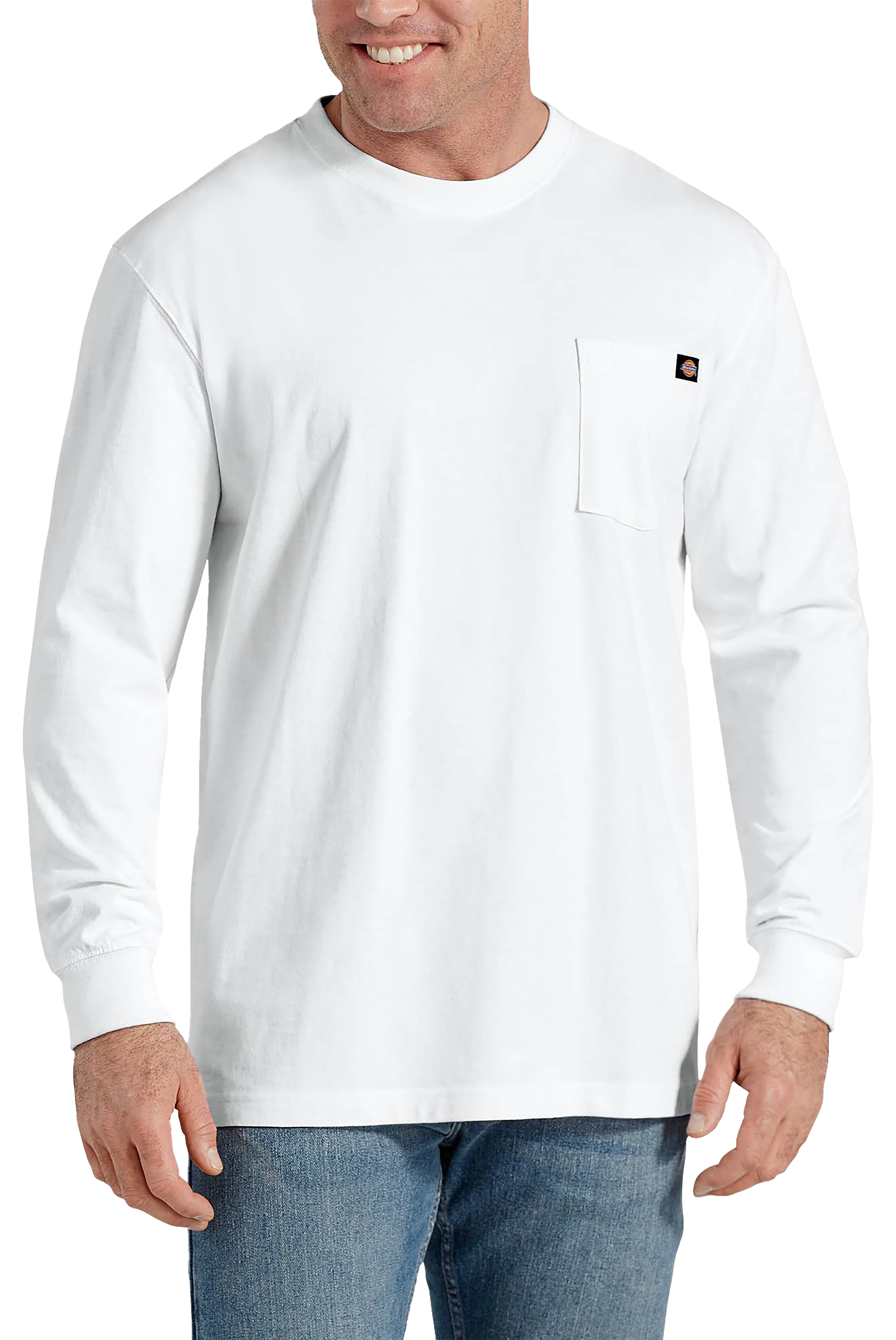 Image of Dickies Heavyweight Long-Sleeve Pocket T-Shirt for Men - White