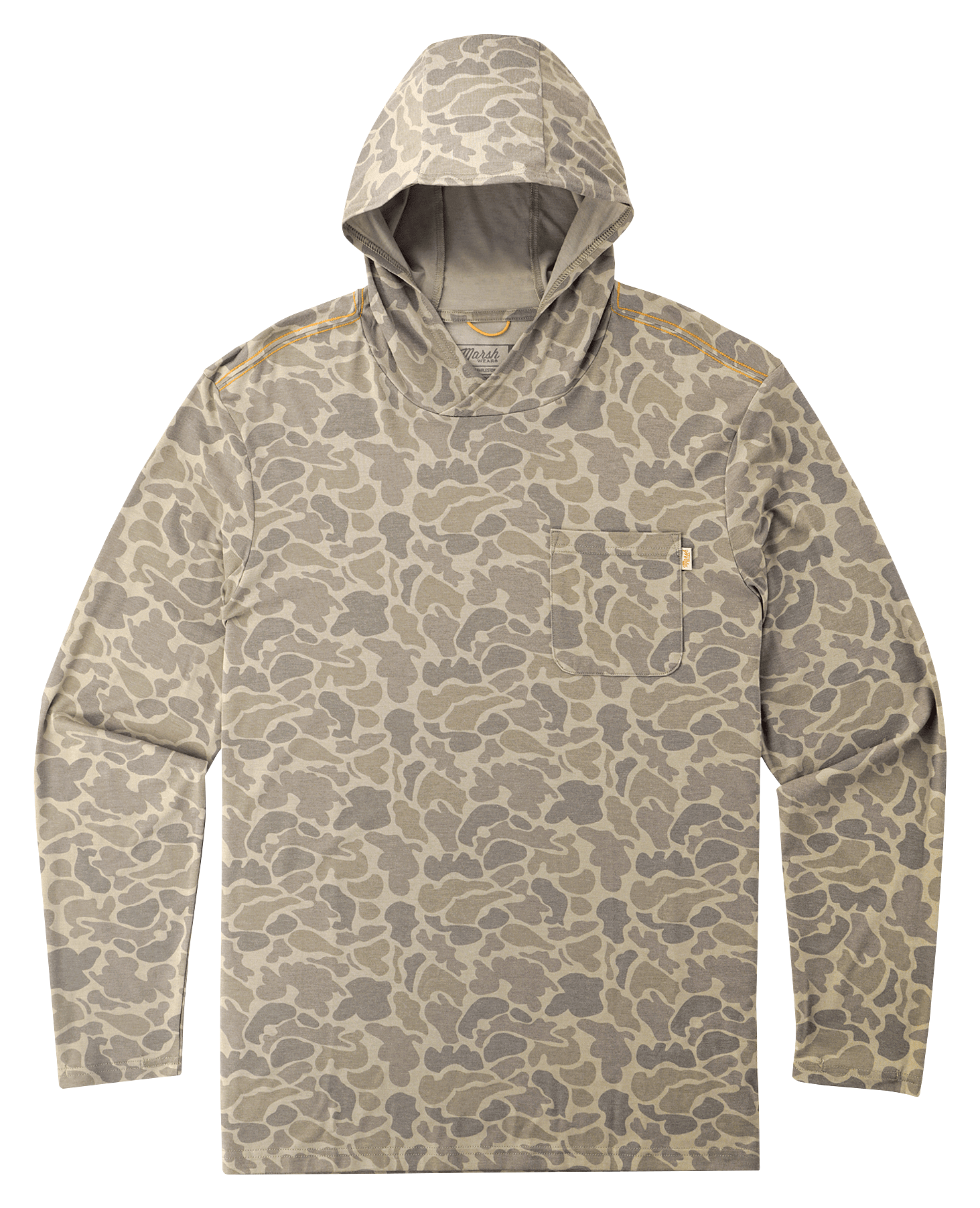 Image of Marsh Wear Buxton Hagood Performance Long-Sleeve Hoodie for Men - Khaki Mallard Camo