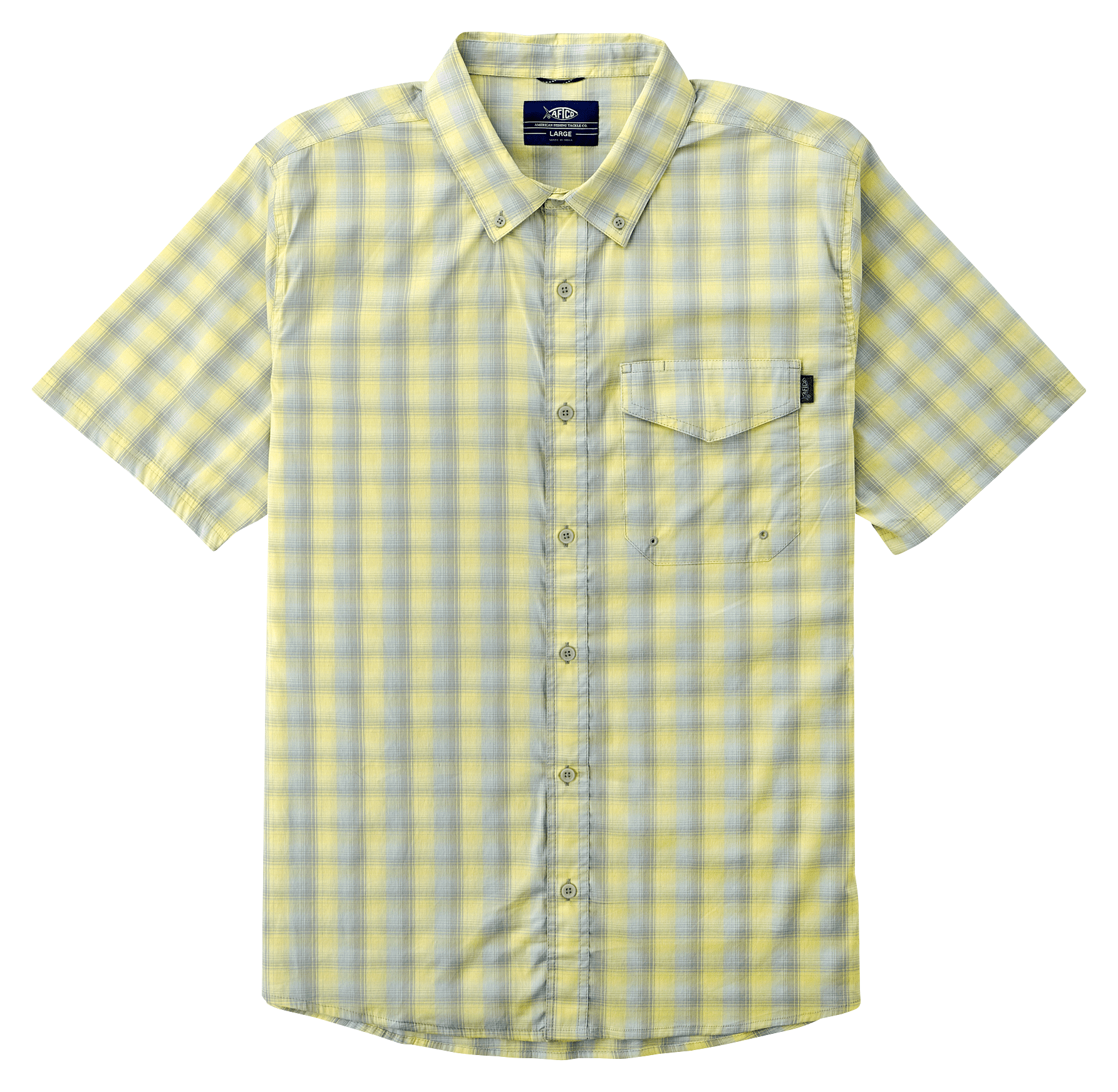 Image of AFTCO Portside Short-Sleeve Button-Down Fishing Shirt - Lime Sherbet - L