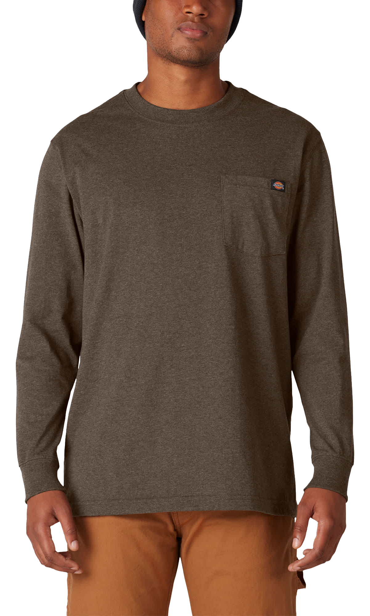 Image of Dickies Heavyweight Long-Sleeve Pocket T-Shirt for Men - Chocolate Heather