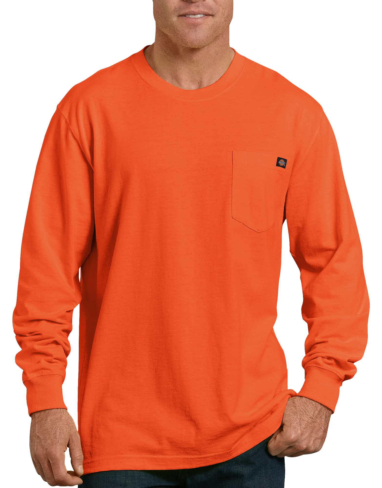 Image of Dickies Heavyweight Long-Sleeve Pocket T-Shirt for Men - Bright Orange - 3XL