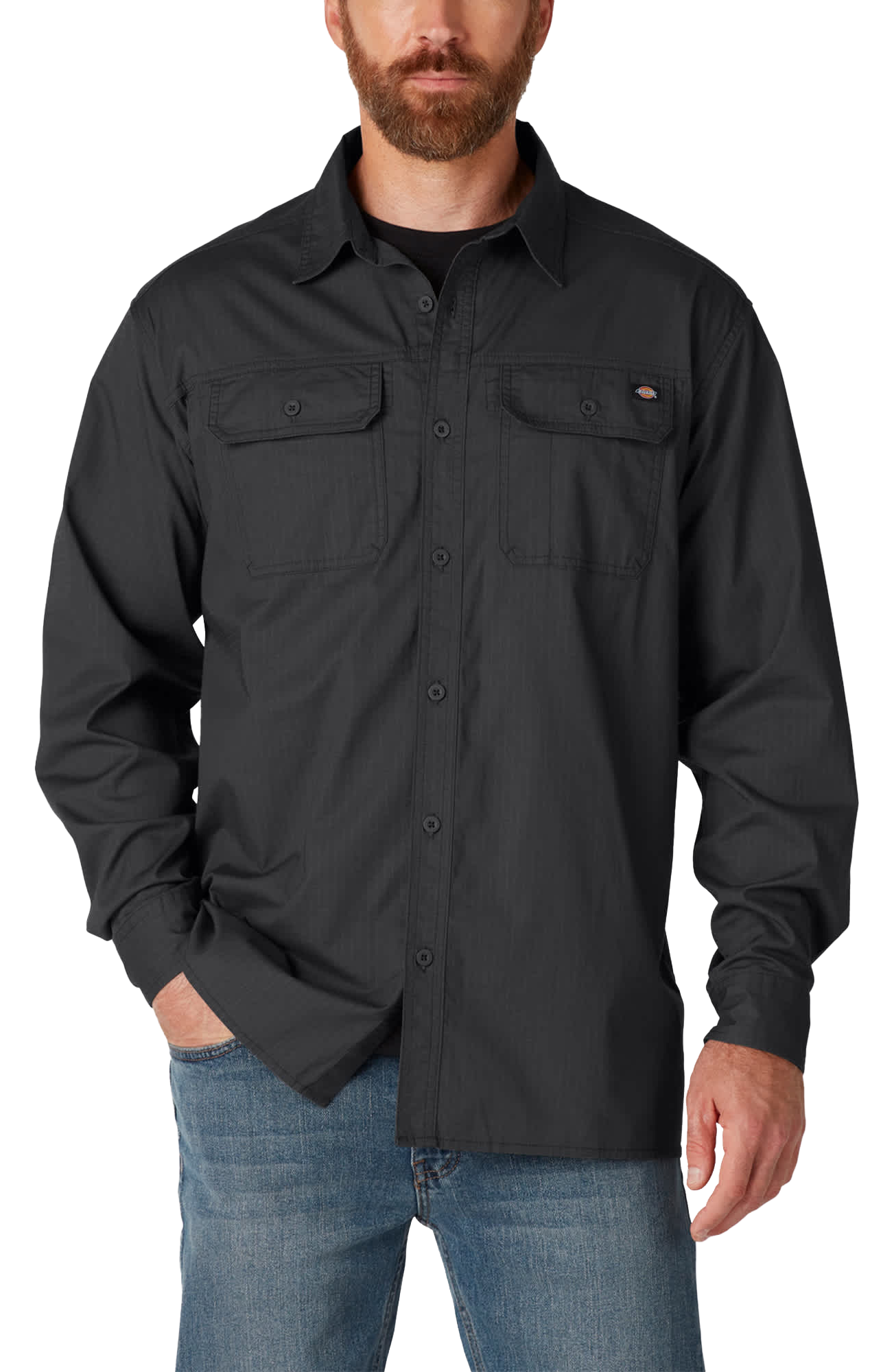 Image of Dickies FLEX Ripstop Long-Sleeve Shirt for Men - Rinsed Black - L