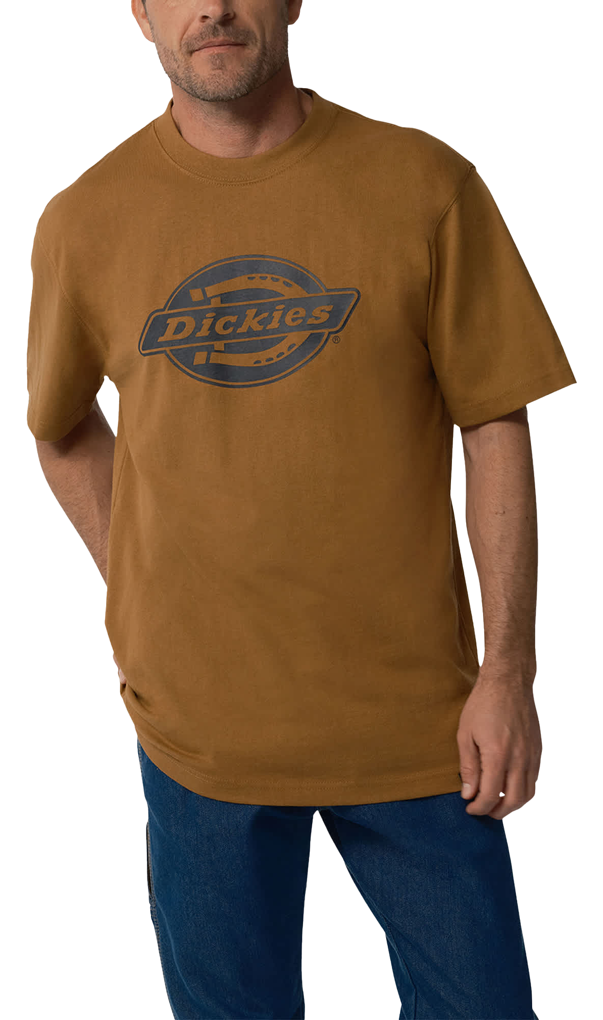 Image of Dickies Logo Graphic Heavyweight Short-Sleeve T-Shirt for Men - Brown Duck