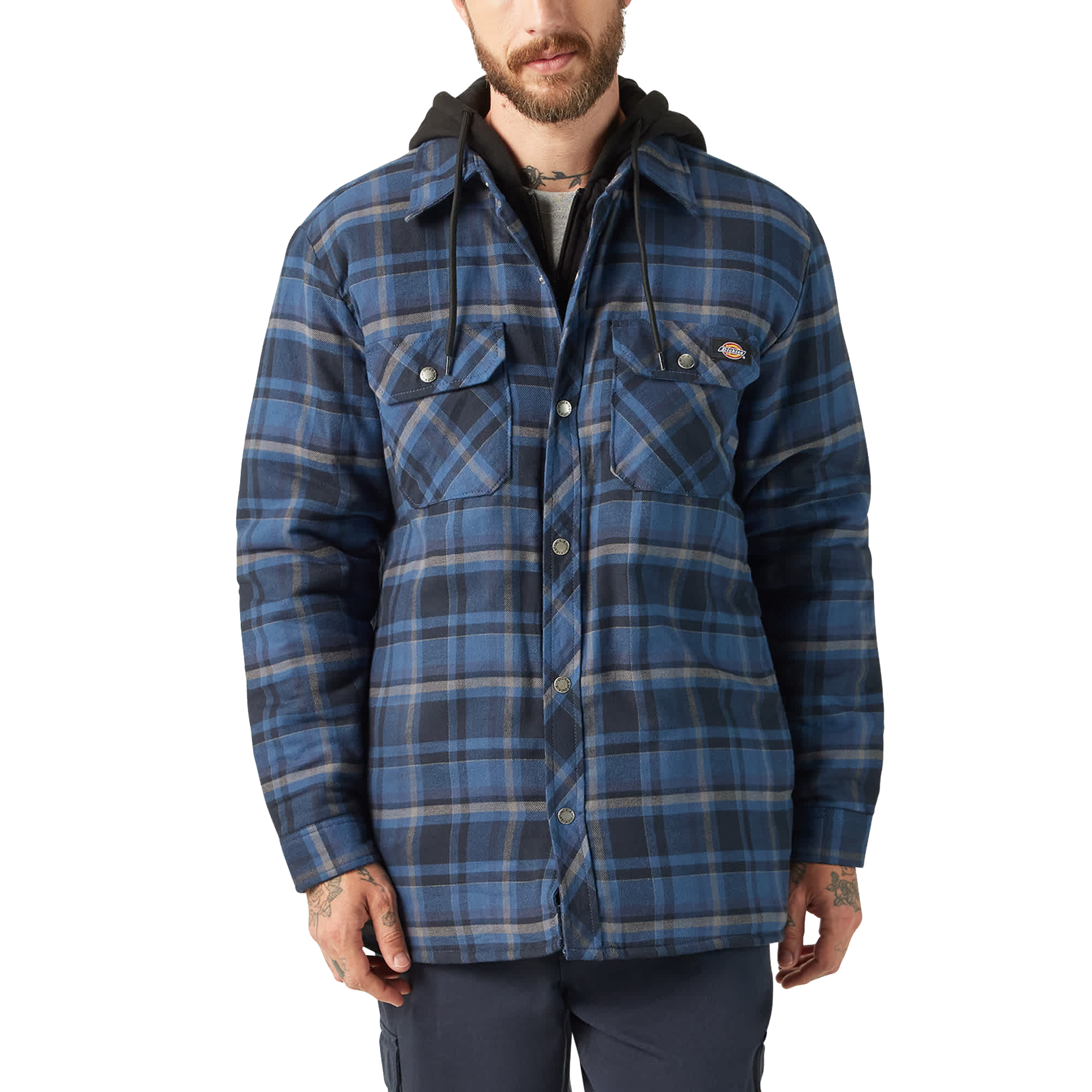 Image of Dickies Water Repellent Flannel Hooded Shirt Jacket for Men