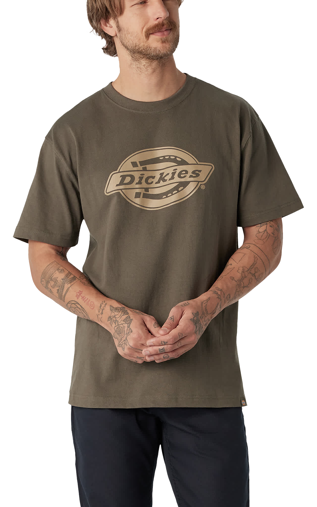 Image of Dickies Logo Graphic Heavyweight Short-Sleeve T-Shirt for Men - Moss Green