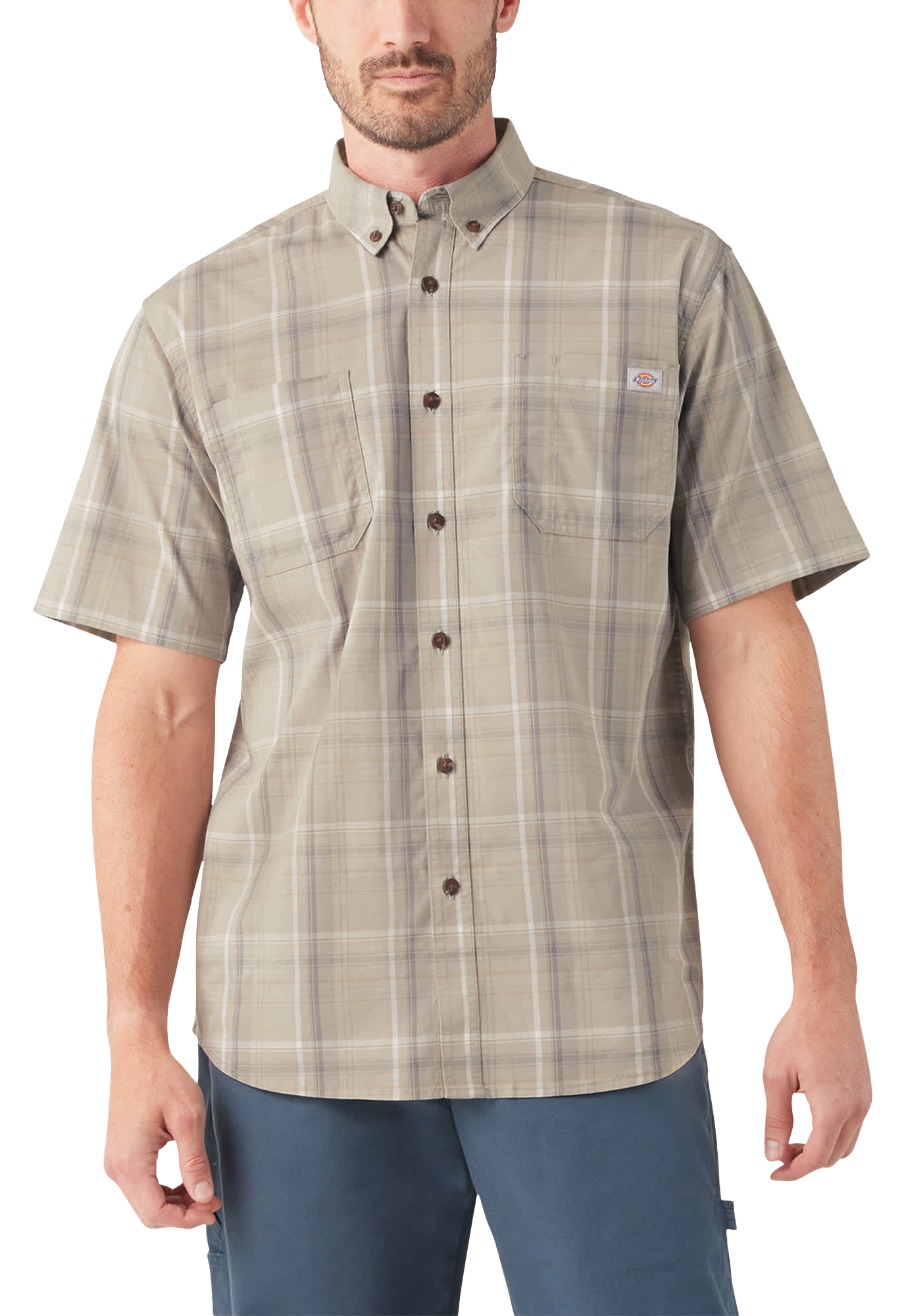 Image of Dickies Plaid Relaxed-Fit Flex Short-Sleeve Shirt for Men - Paloma - 4XL