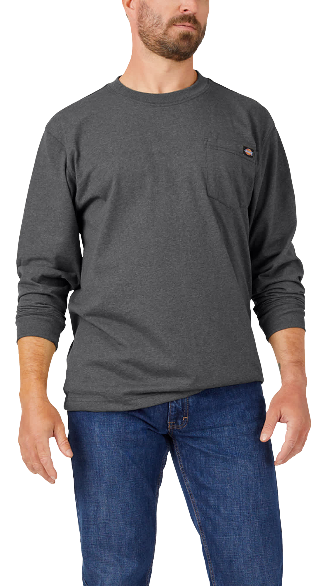 Image of Dickies Heavyweight Long-Sleeve Pocket T-Shirt for Men - Charcoal Gray Heather - 3XL