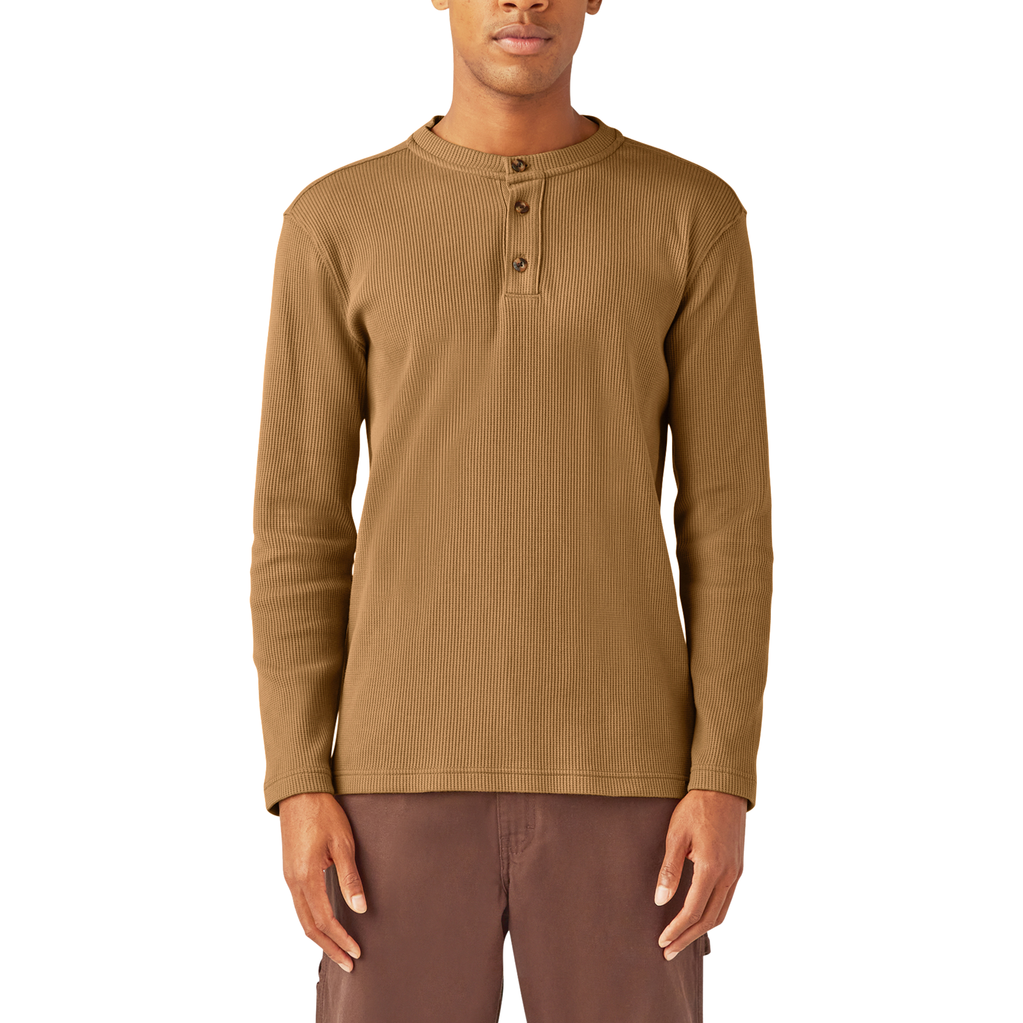Image of Dickies Henley Thermal Long-Sleeve Shirt for Men - Brown Duck - XL