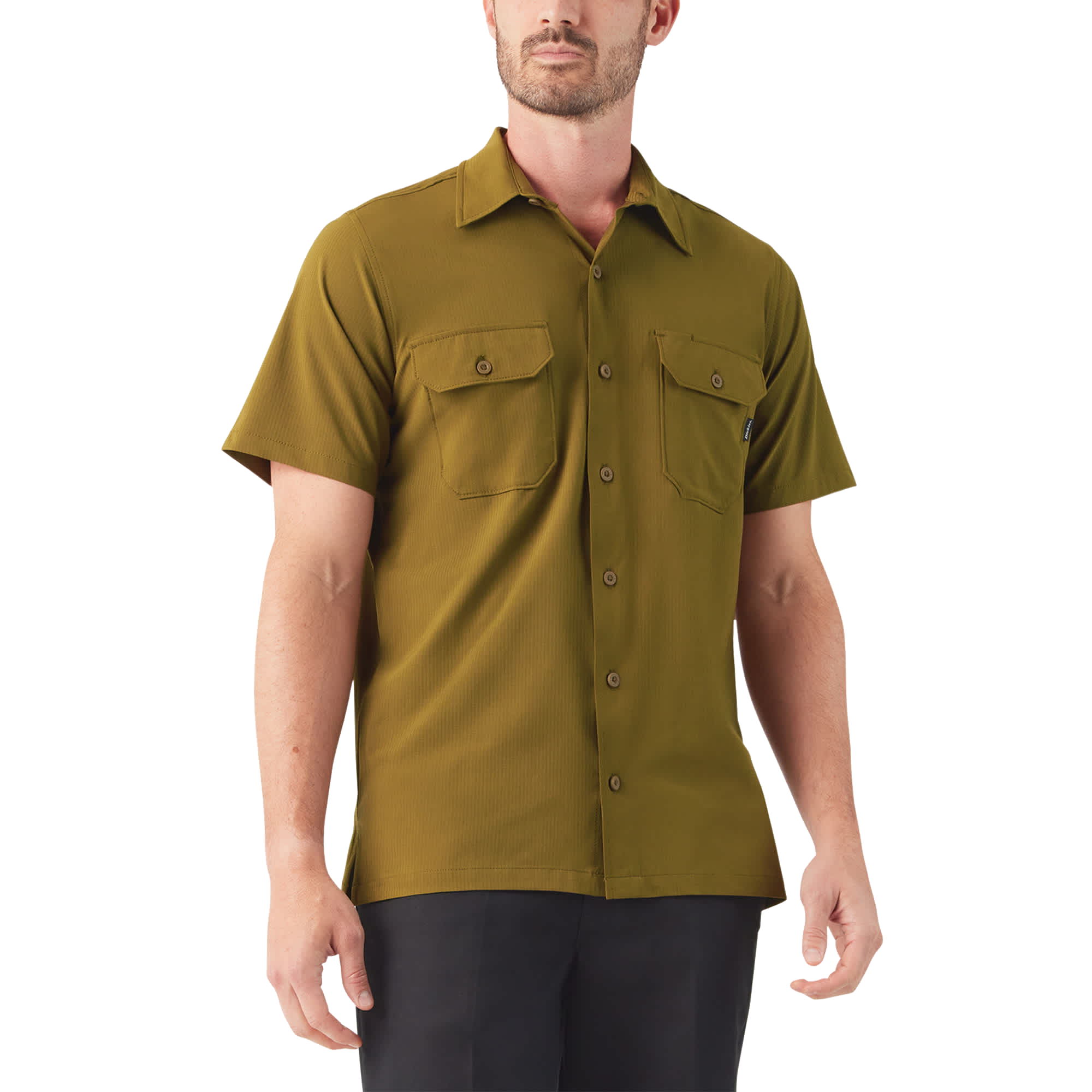 Image of Dickies Performance Short-Sleeve Work Shirt for Men - Dark Olive - 2X