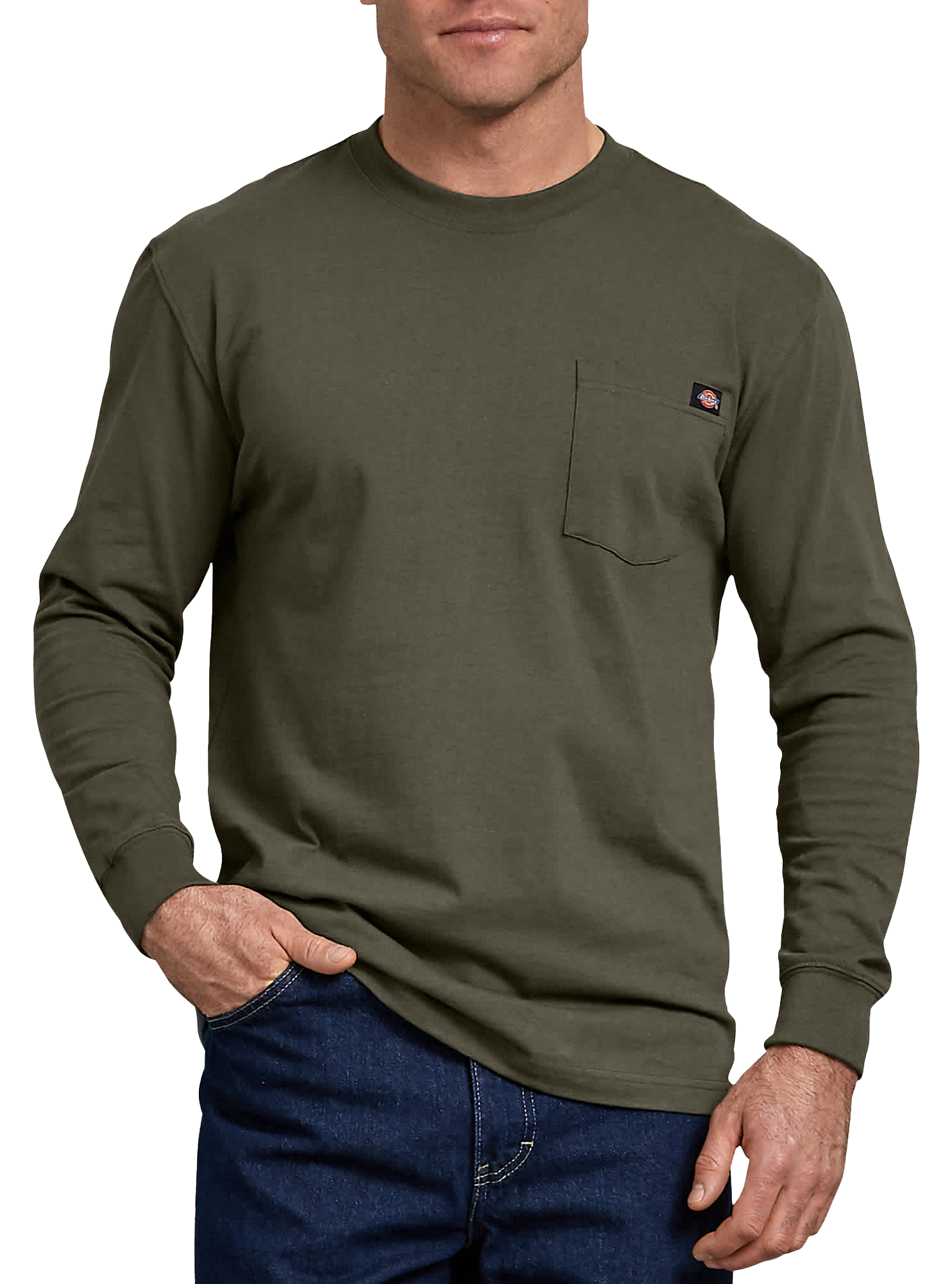 Image of Dickies Heavyweight Long-Sleeve Pocket T-Shirt for Men - Moss Green