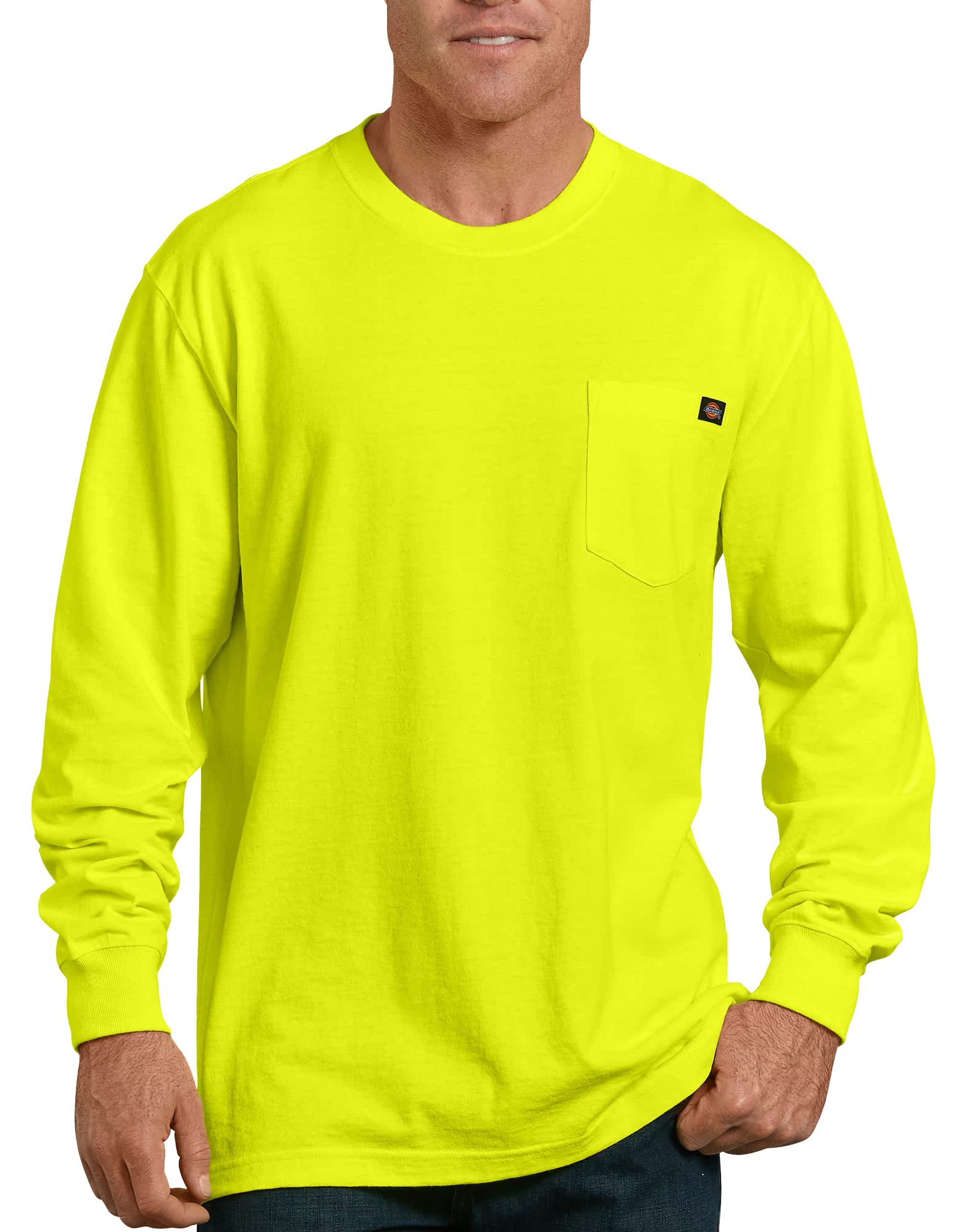 Image of Dickies Heavyweight Long-Sleeve Pocket T-Shirt for Men - Bright Yellow