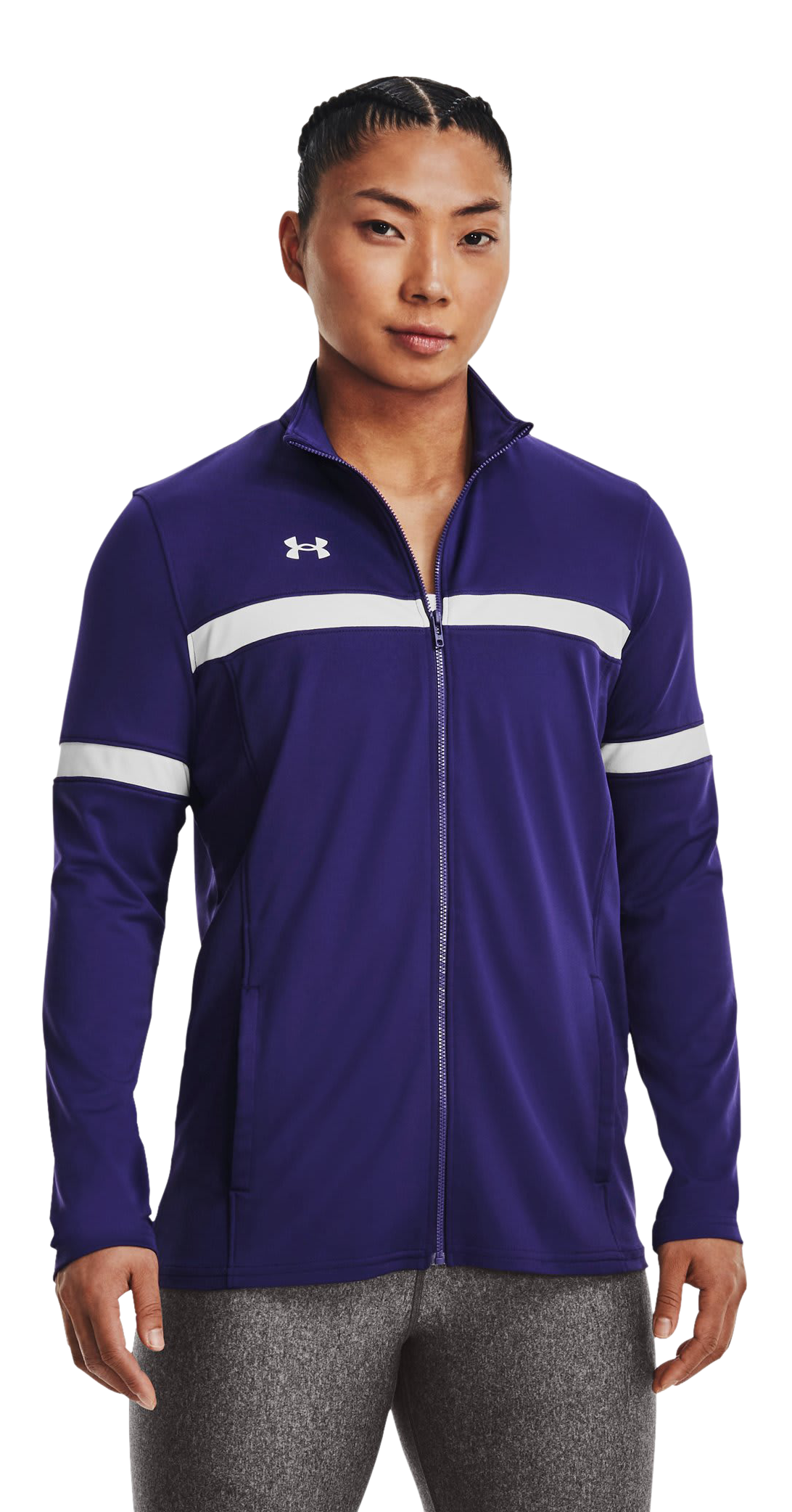 Image of Under Armour UA Knit Warm-Up Team Full-Zip Jacket for Ladies - Purple/White - MT