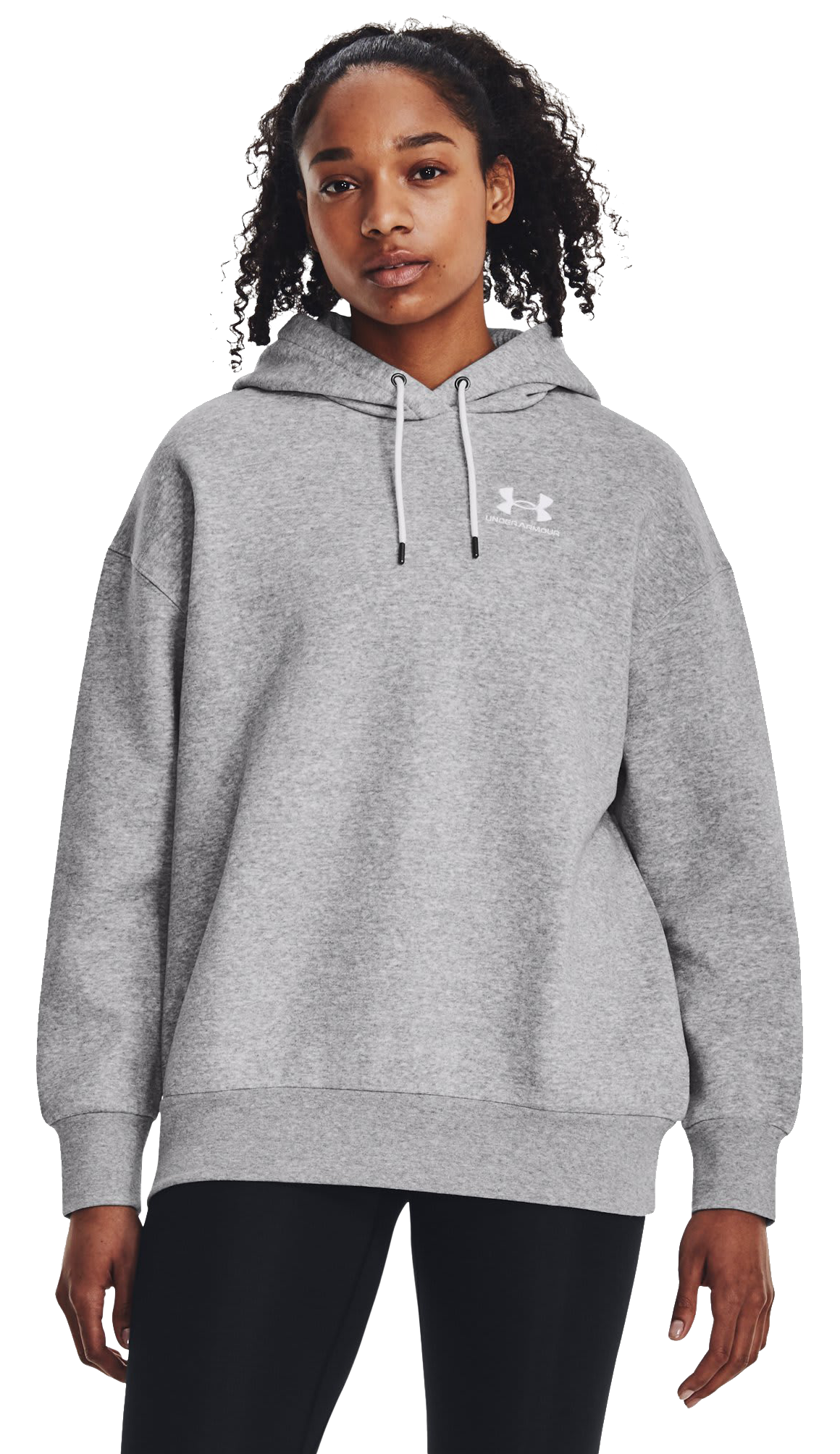 Image of Under Armour Icon Fleece Oversized Hoodie for Ladies - Mod Gray Light Heather/White - XS