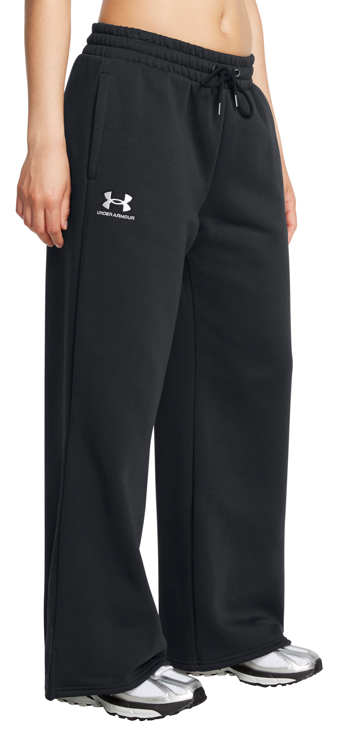 Image of Under Armour Icon Fleece Wide-Leg Pants for Ladies - Black/White - XS
