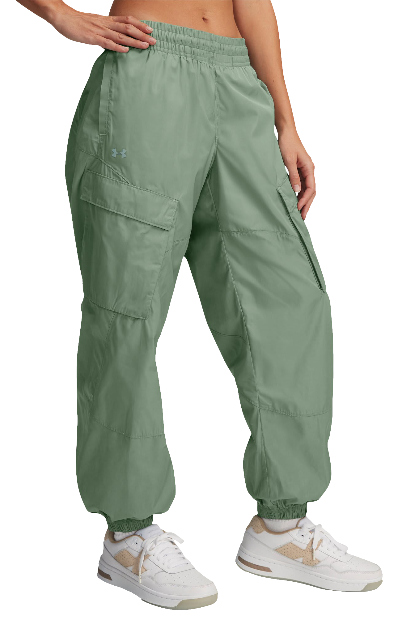 Image of Under Armour Unstoppable Woven Sheen Cargo Pants for Ladies - Silica Green - XL