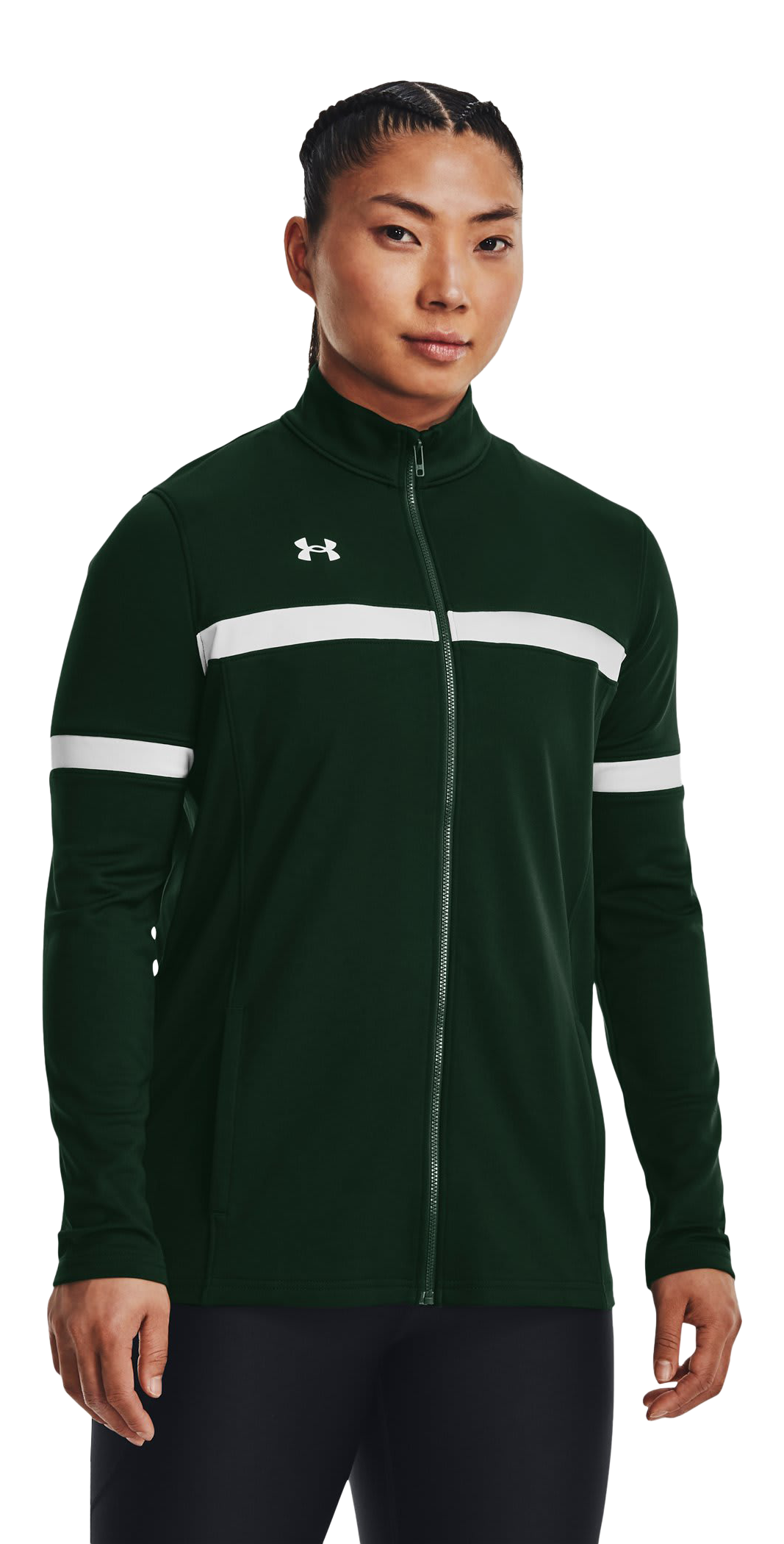 Image of Under Armour UA Knit Warm-Up Team Full-Zip Jacket for Ladies - Forest Gren/White - L
