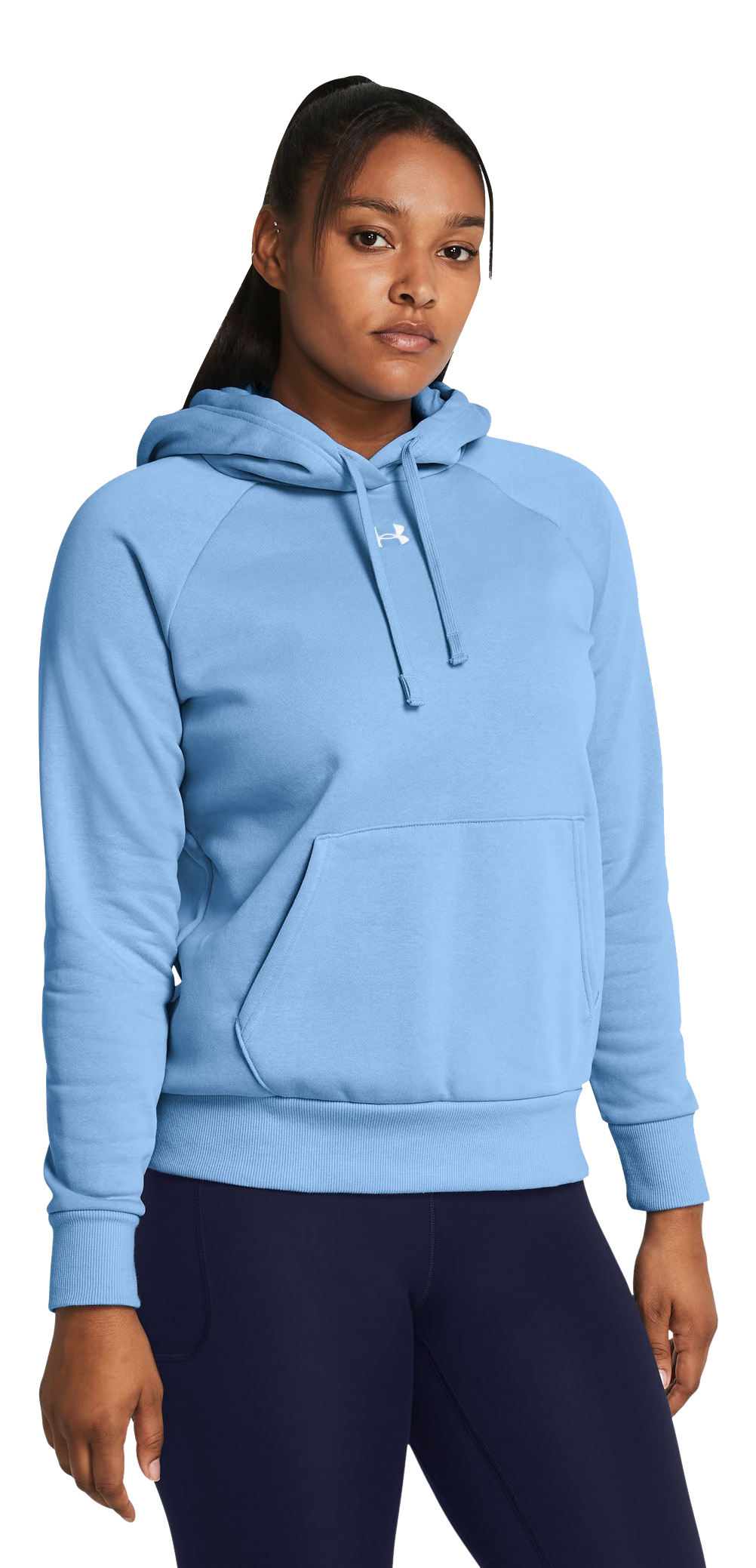 Image of Under Armour Rival Fleece Long-Sleeve Hoodie for Ladies - Carolina Blue/White