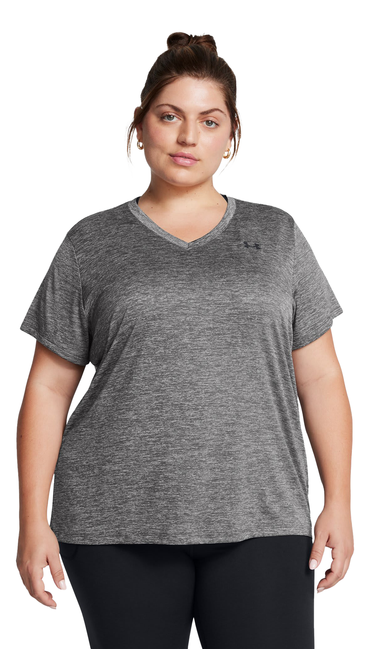 Image of Under Armour Tech Twist Short-Sleeve V-Neck T-Shirt for Ladies - Castlerock/Black - 3X