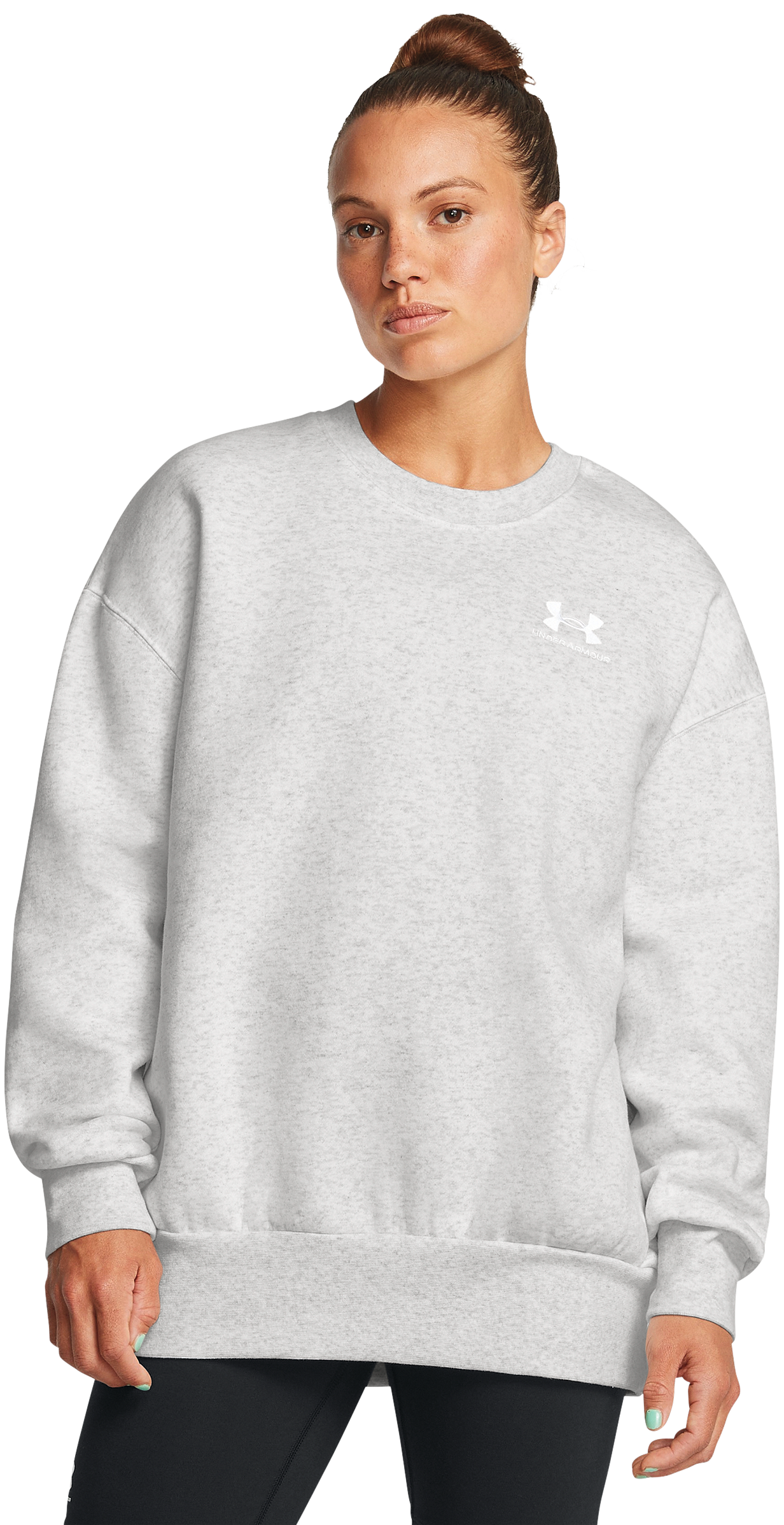 Image of Under Armour Icon Fleece Oversized Crew for Ladies - Distant Gray Medium Heather - XS