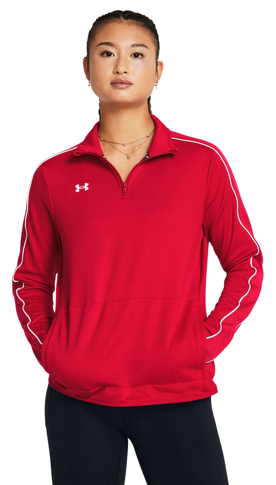 Image of Under Armour Command Warm-Up Quarter-Zip Pullover for Ladies - Red/White - XL