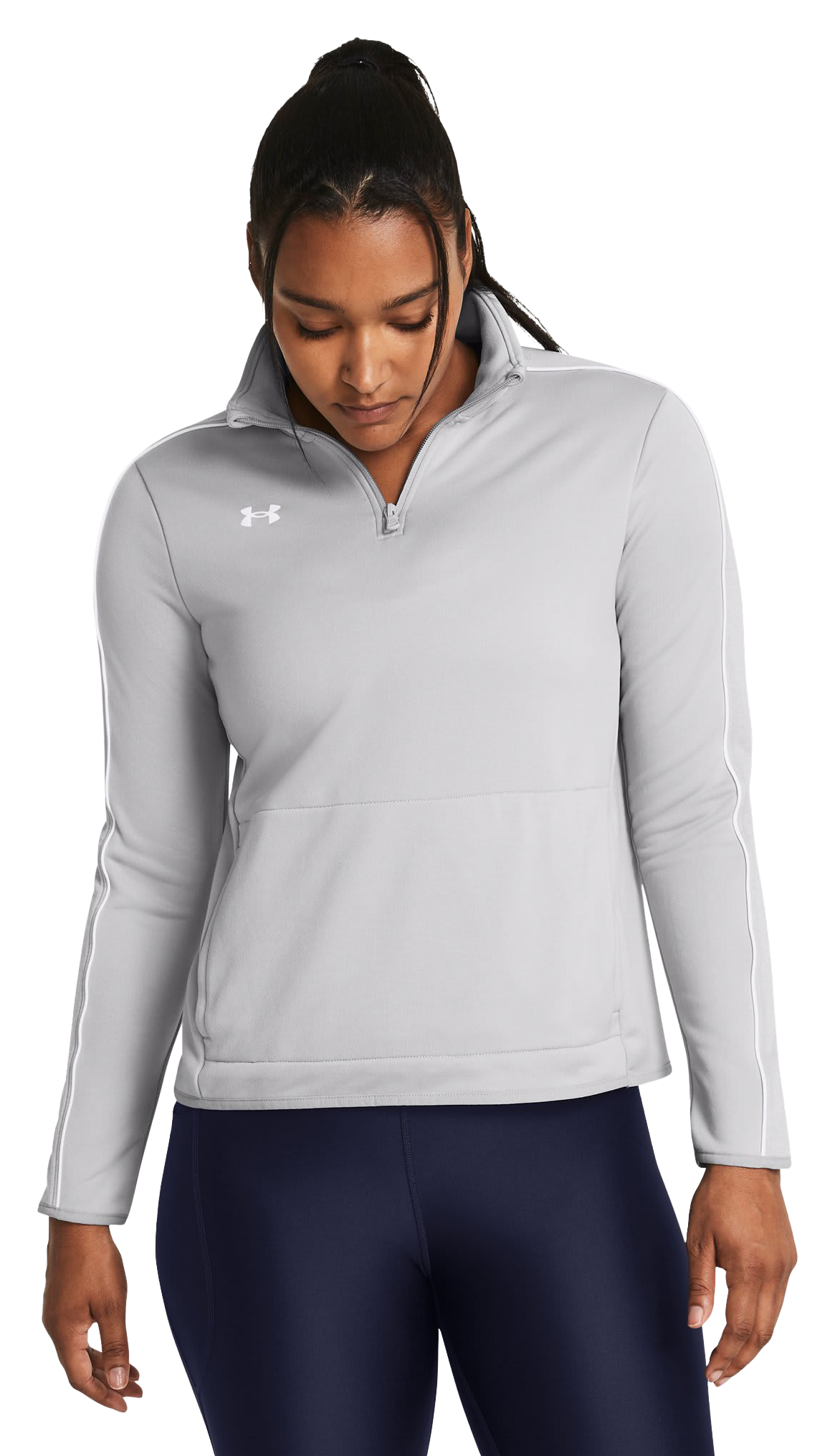 Image of Under Armour Command Warm-Up Quarter-Zip Pullover for Ladies - Mod Gray/White