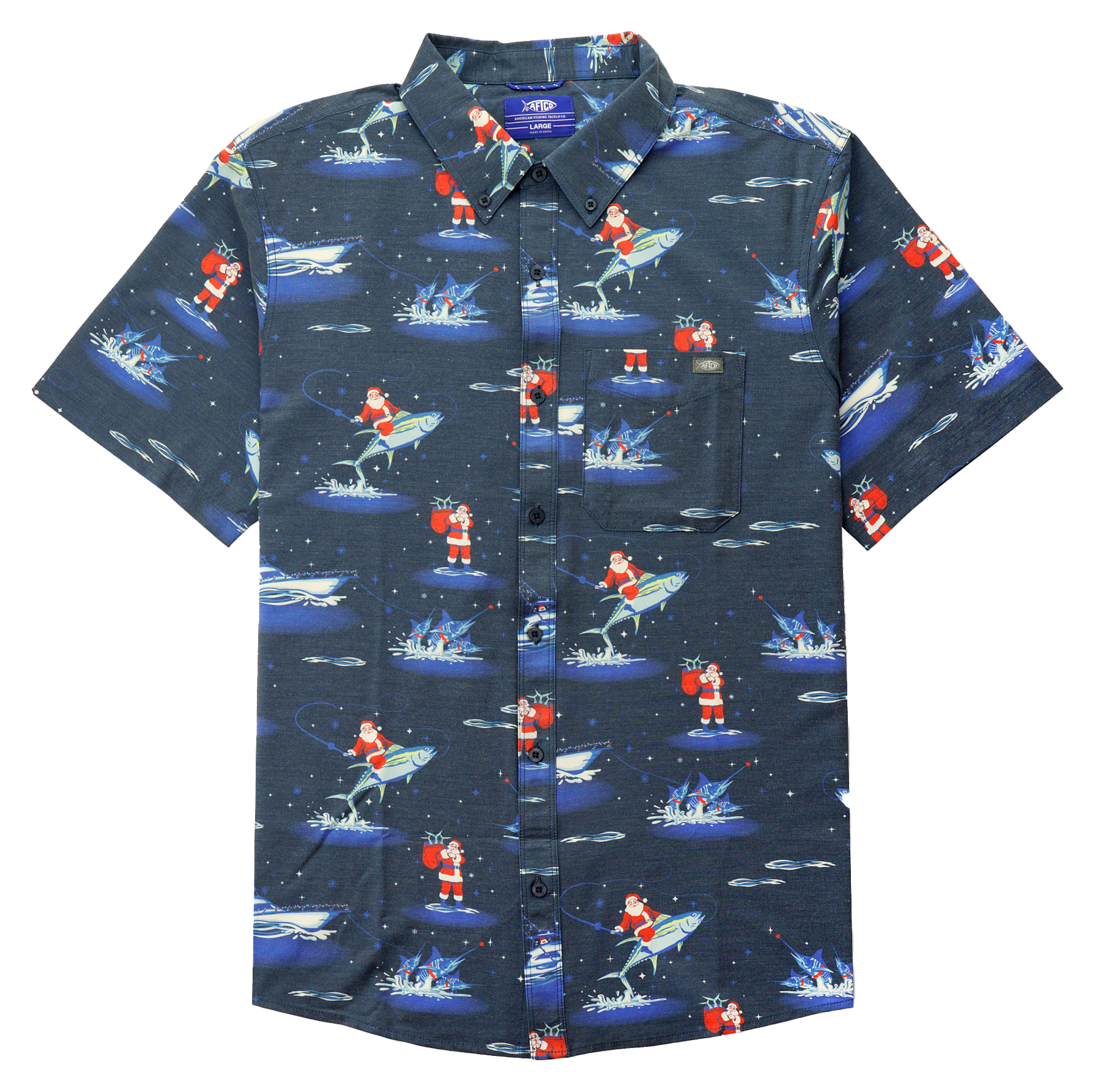 Image of AFTCO Boatbar Short-Sleeve Button-Down Shirt for Men - Arctic