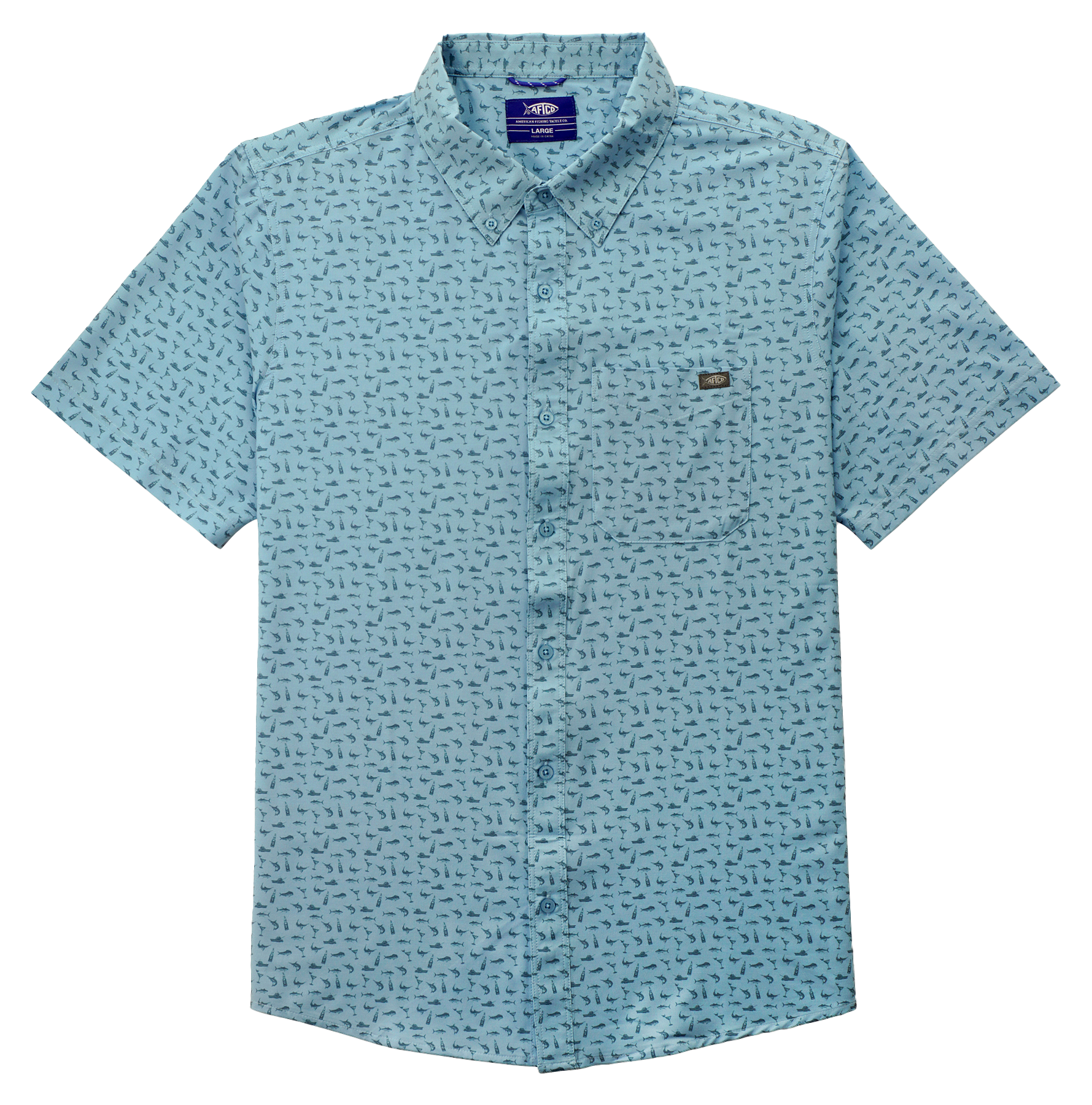 Image of AFTCO Boatbar Short-Sleeve Button-Down Shirt for Men - Airy Blue