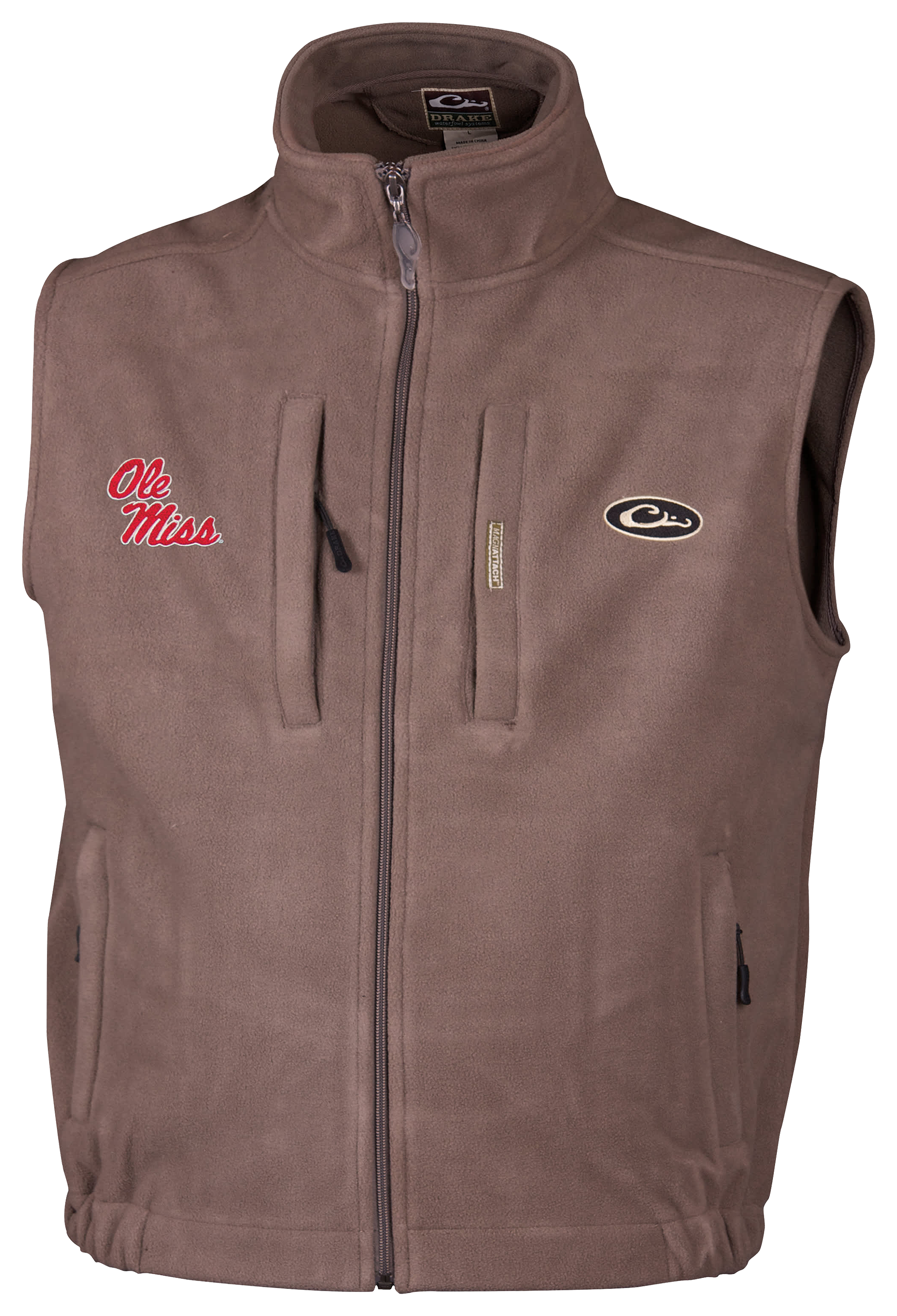 Image of Drake Waterfowl Collegiate Windproof Layering Vest for Men - University of Mississippi/Gray