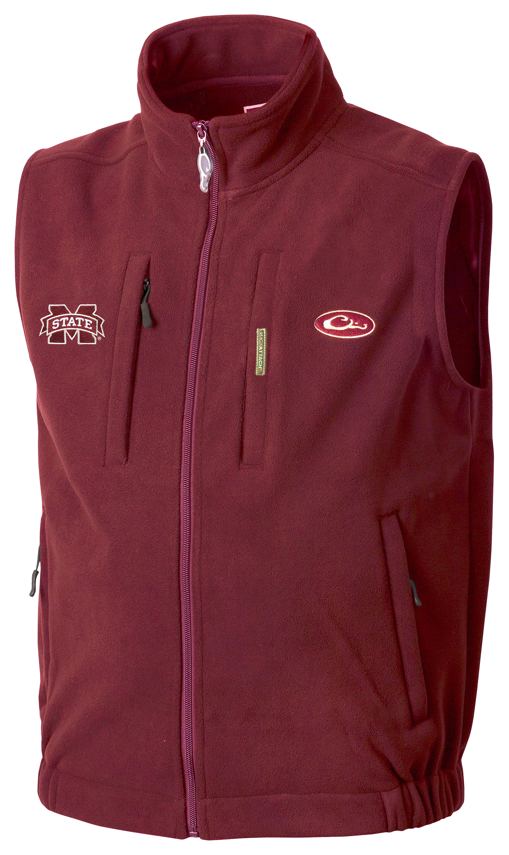 Image of Drake Waterfowl Collegiate Windproof Layering Vest for Men - Mississippi State University/Maroon - M